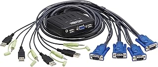 Tripp Lite 4-Port KVM Switch with Built-in VGA Cables Audio & USB for Keyboard Mouse, Desktop PC, 4 Computers 1 Monitor, Plug and Play - Windows, macOS, Linux Compatible - 3-Year Warranty (B032-VUA4)