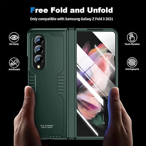 Miniatura 2 de Funda de teléfono para Samsung Galaxy Z-Fold-3 Soporte oculto Carga inalámbrica Funda delgada de protección de bisagra ligera con protector de