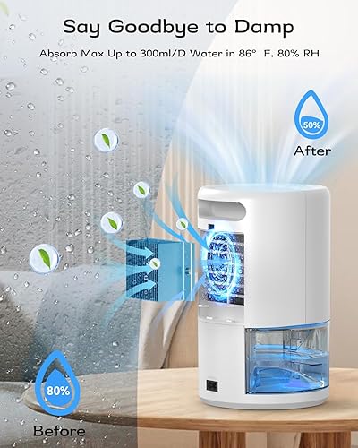 Miniatura 2 de Deshumidificador, deshumidificadores pequeños de 35 onzas para el hogar, baño, dormitorio, armario, ultra silencioso con modo de suspensión, 7 luces
