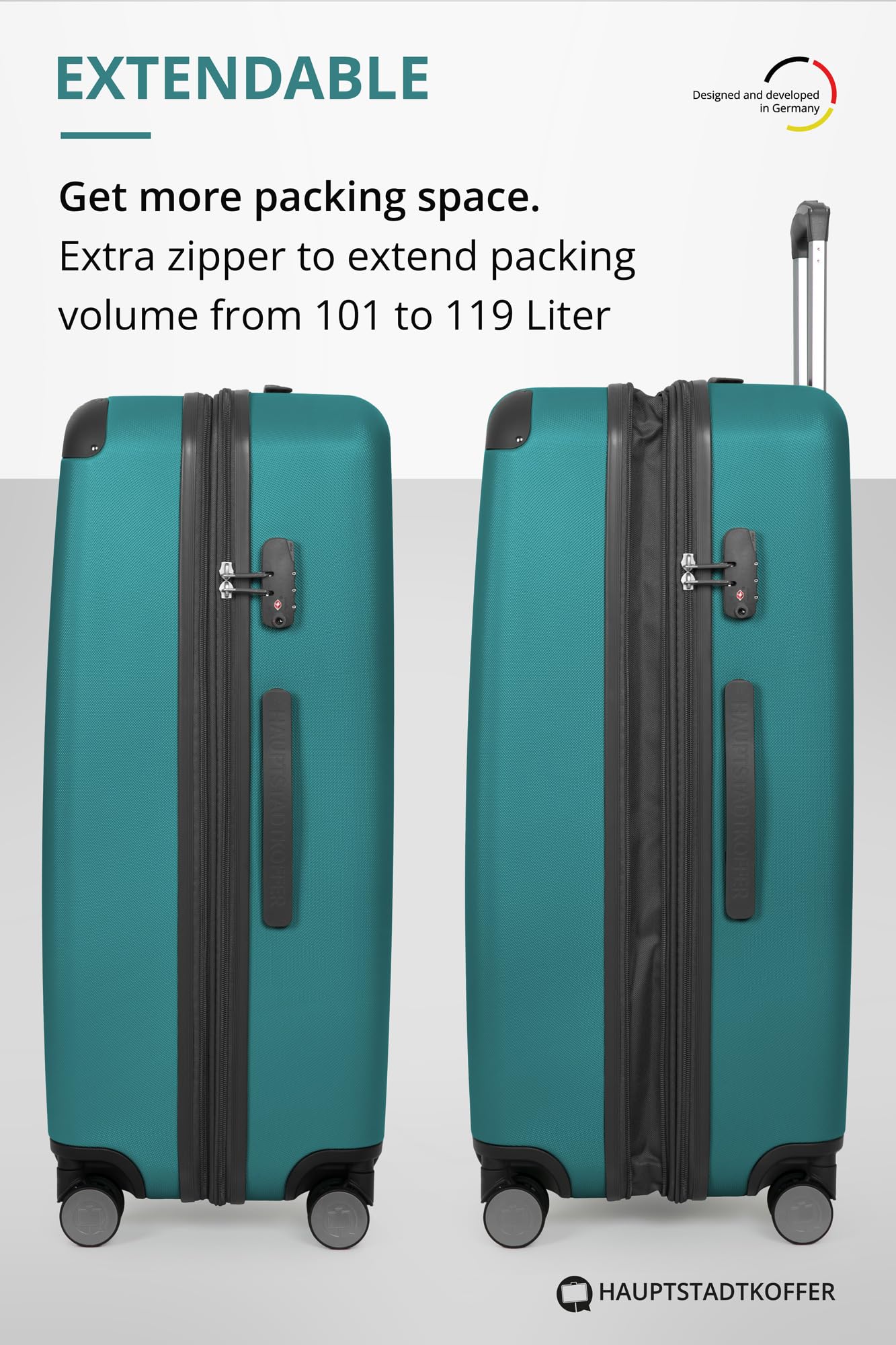 Hauptstadtkoffer Spree Hartschalen-Koffer TSA 4 Doppel-Rollen Trolley Reisekoffer 75 cm 119 Liter Aqua Grün
