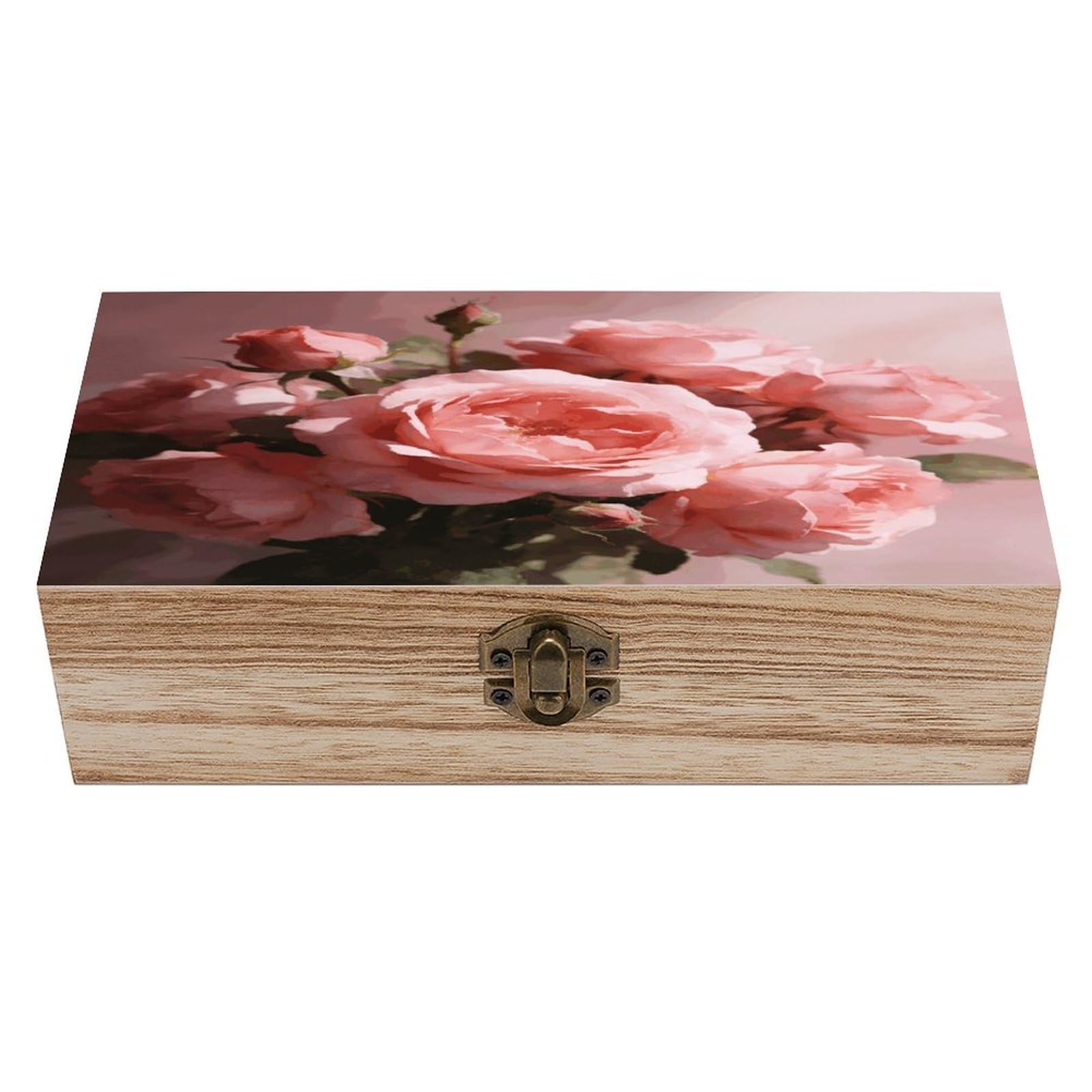 asbwuo Dusty Rose Pink Wood Keepsake Box Wooden Box with Hinged Lid