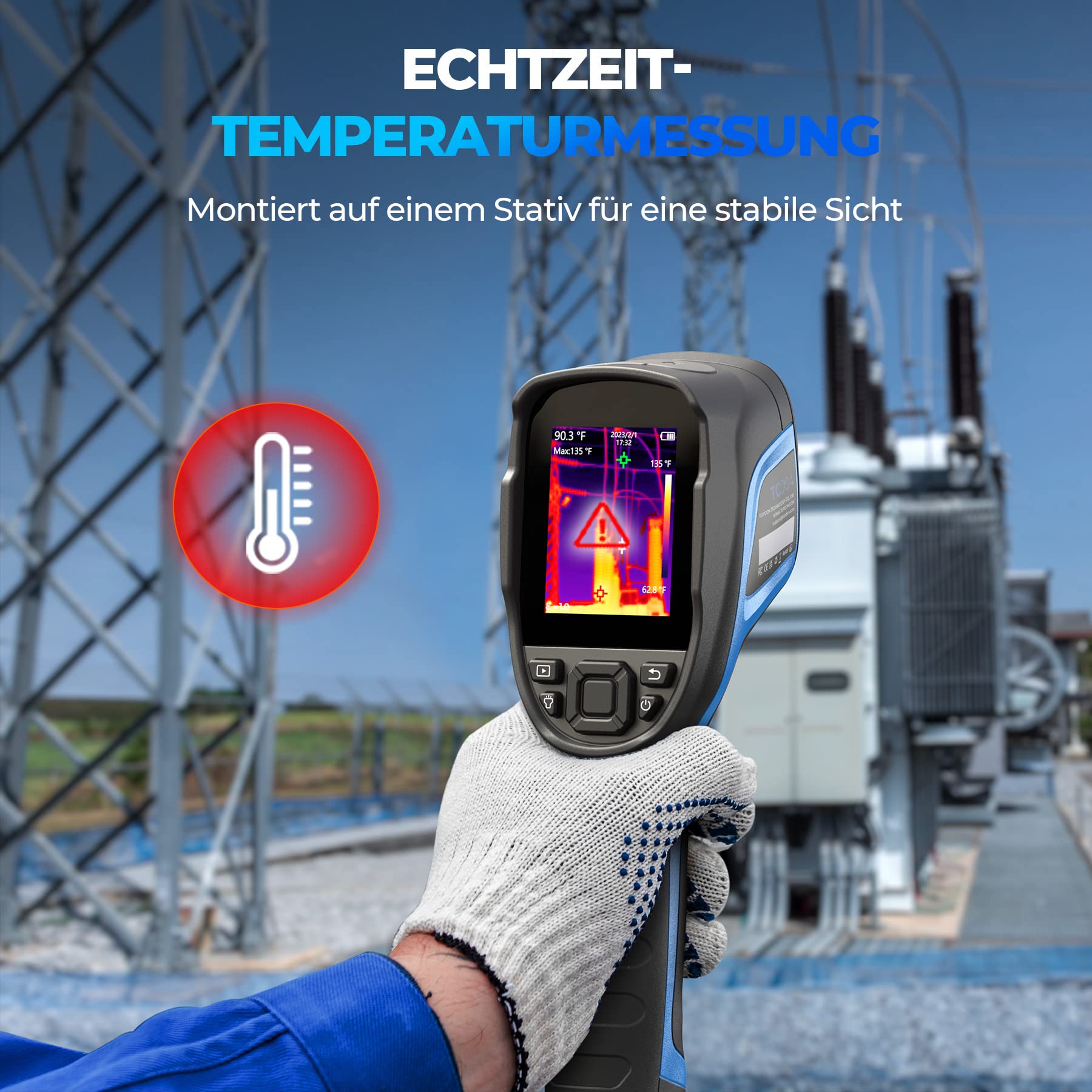 TOPDON Wärmebildkamera TC004, 256x192 IR Auflösung, Professional Handheld Infrarotkamera Tragbare Thermokamera mit PC-Analyse & Videoaufzeichnung Unterstützt, 16GB SD-Karte, 12 Stunden Akkulaufzeit