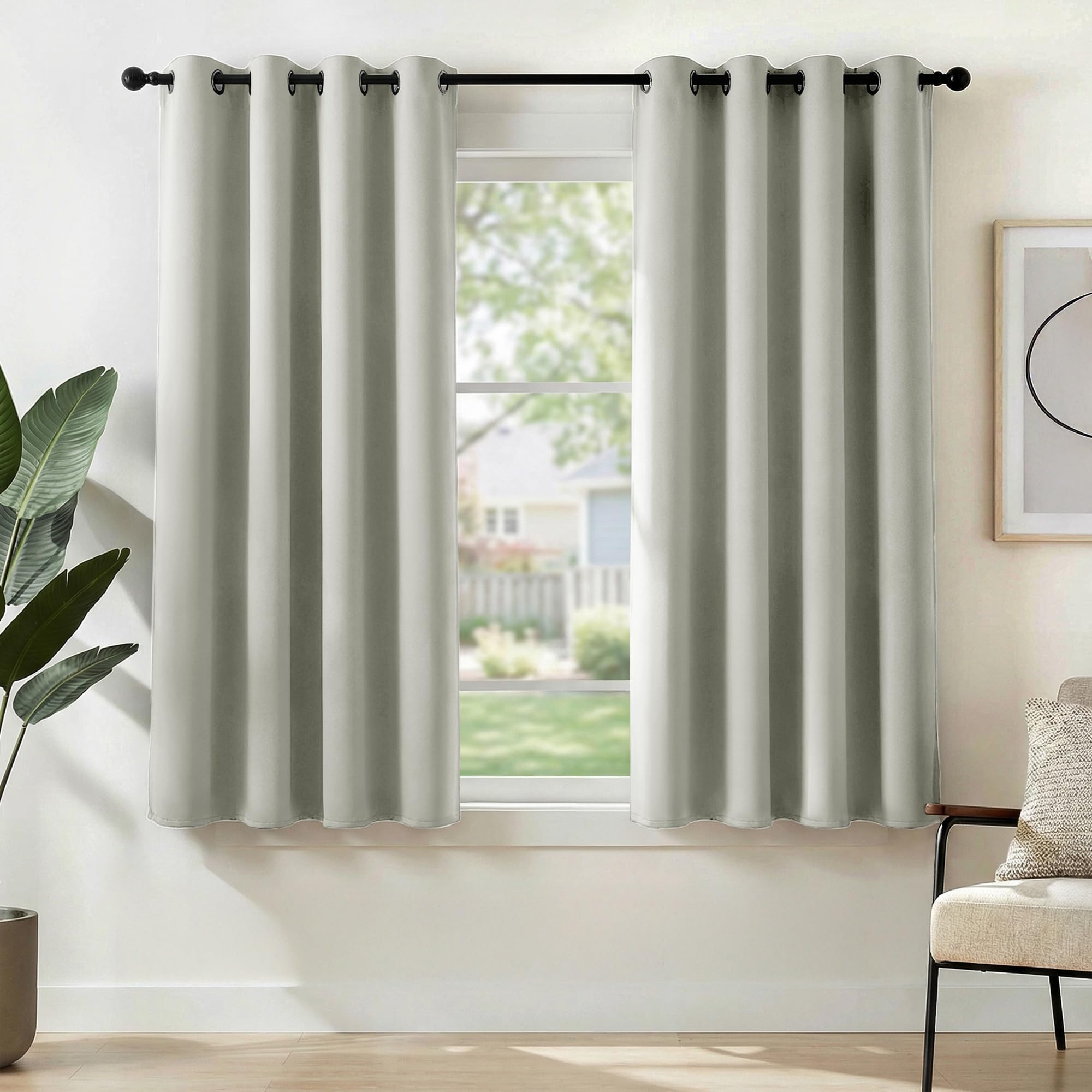 Deconovo Grey Blackout Curtains, Thermal Insulated Eyelet Curtains Pair, Short Drapes for Small Windows, Bedroom & Home Office, W42 x L54 Inch, Pack of 2, Pearl Grey — image 1