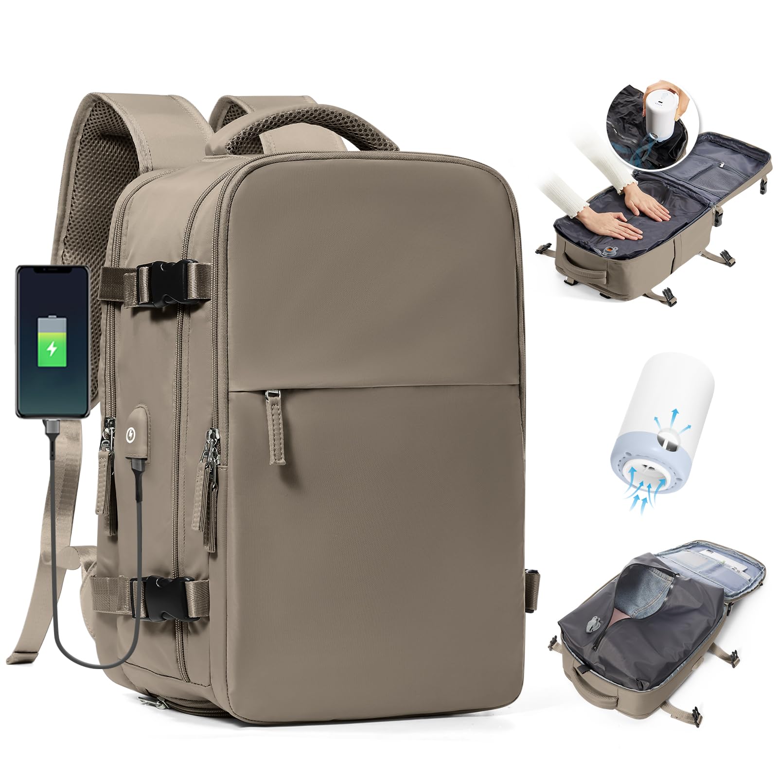 BJLFS Zaino da Viaggio con Sottovuoto Ryanair 40x30x20 Wizzair Bagaglio a mano 40x20x25 Ryanair con Pompa Borse da Cabina per Easyjet 45x36x20 con compressione sottovuoto,Zaino Casual per Laptop