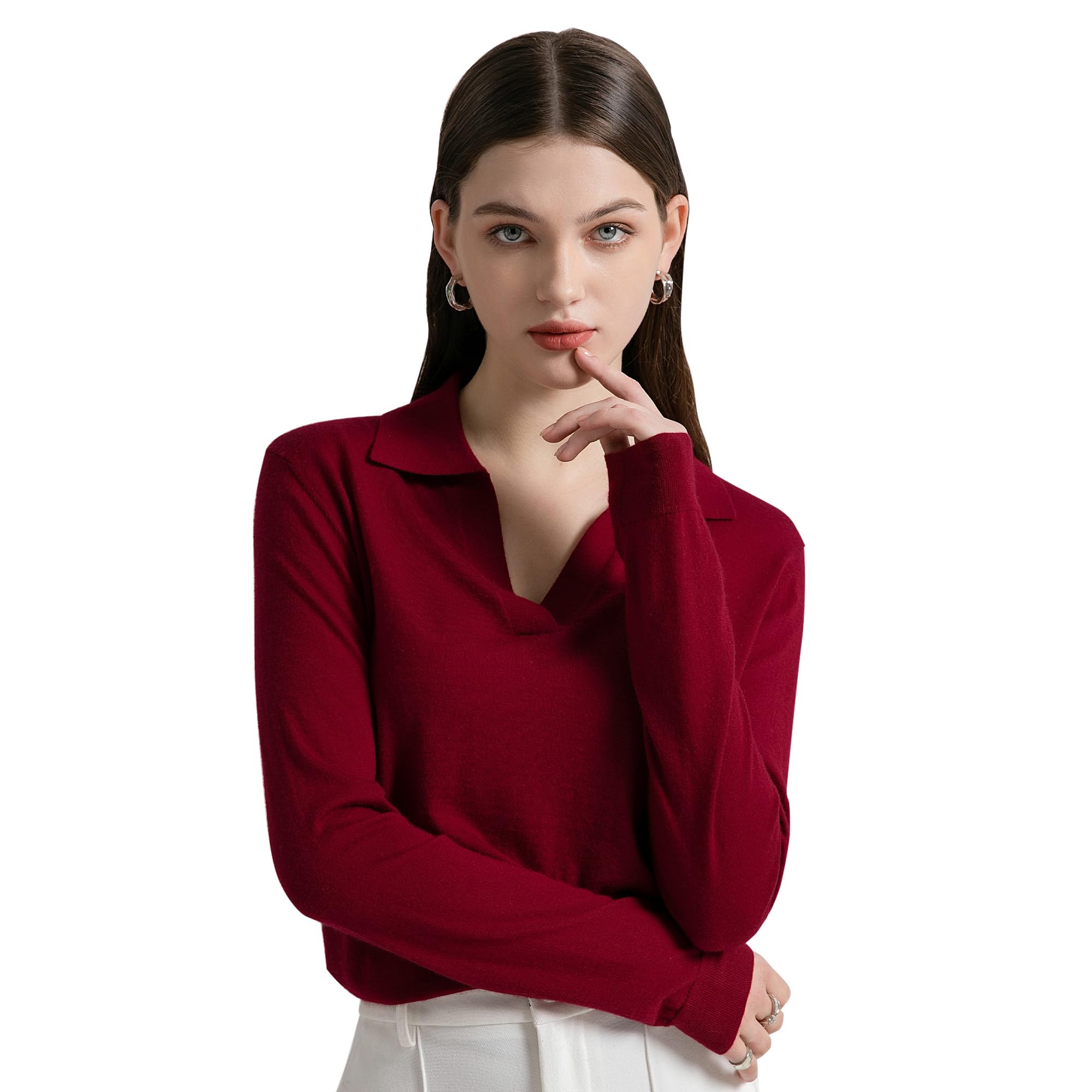GreenMount Women’s Deep V-Polo Cashmere Sweater