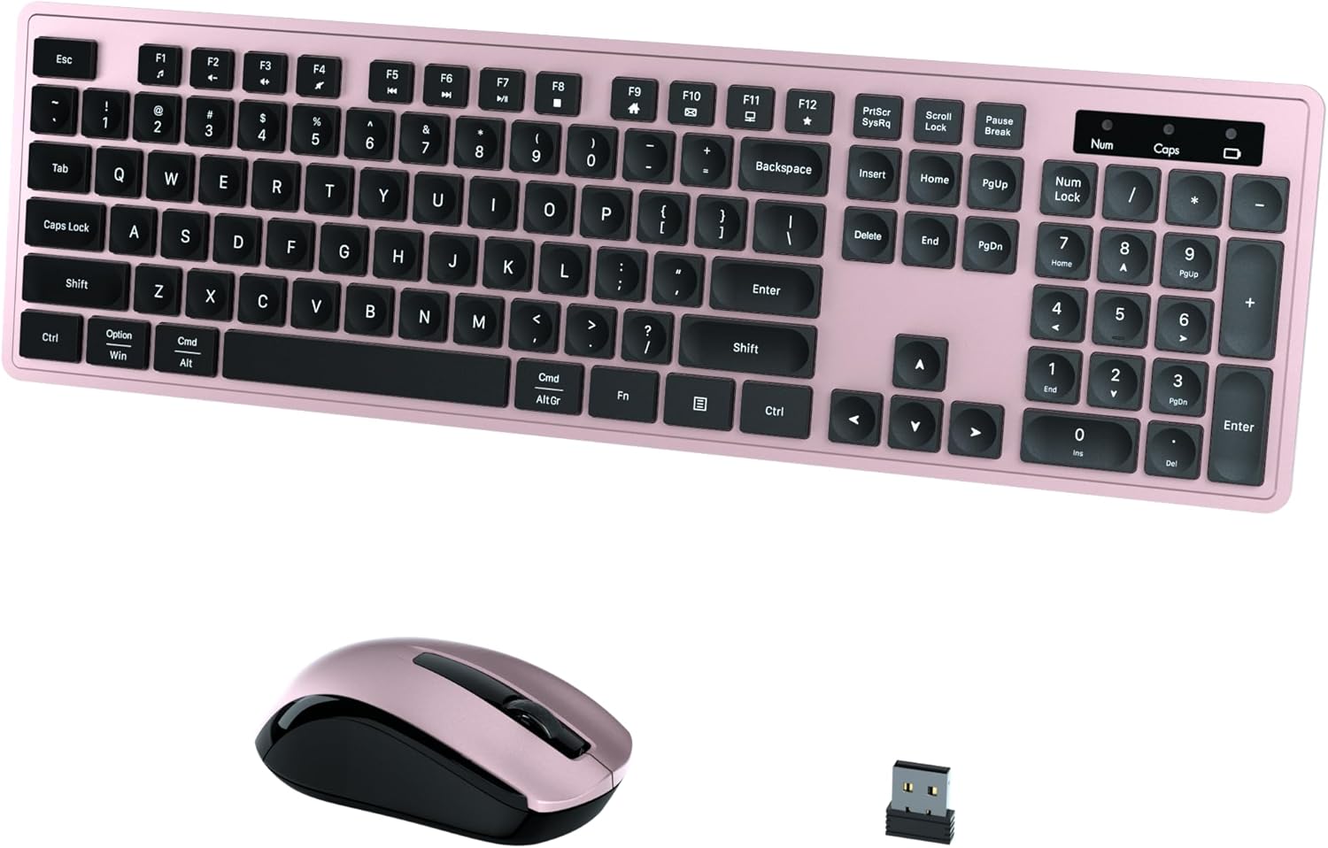 Wireless Keyboard and Mouse Combo, COVEVA 2.4GHz Wireless Keyboard Mouse with USB Receiver, Water-Dropping Keycaps, 104 Keys Full Size with Number Pad for PC Laptop Computer Desktop(Black Pink) Black-Pink
