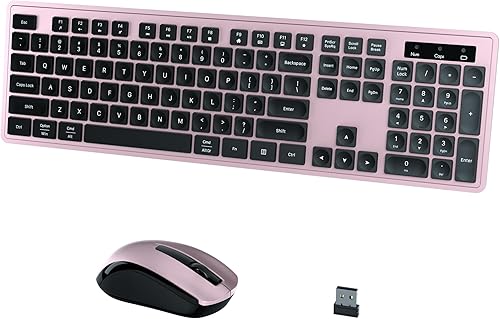 Combo de teclado y mouse inalámbricos, mouse de teclado inalámbrico de 2.4 GHz con receptor USB, teclas que caen agua, tamaño completo de 104 teclas