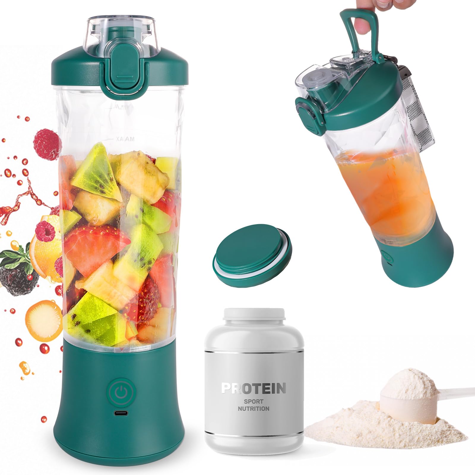 FRZA Batidora Portátil Recargable 600 ml, Batería 4000 mAh, Inalámbrica para Batidos, Smoothies y Proteína – Vaso Portátil para Gimnasio, Oficina o Viajes