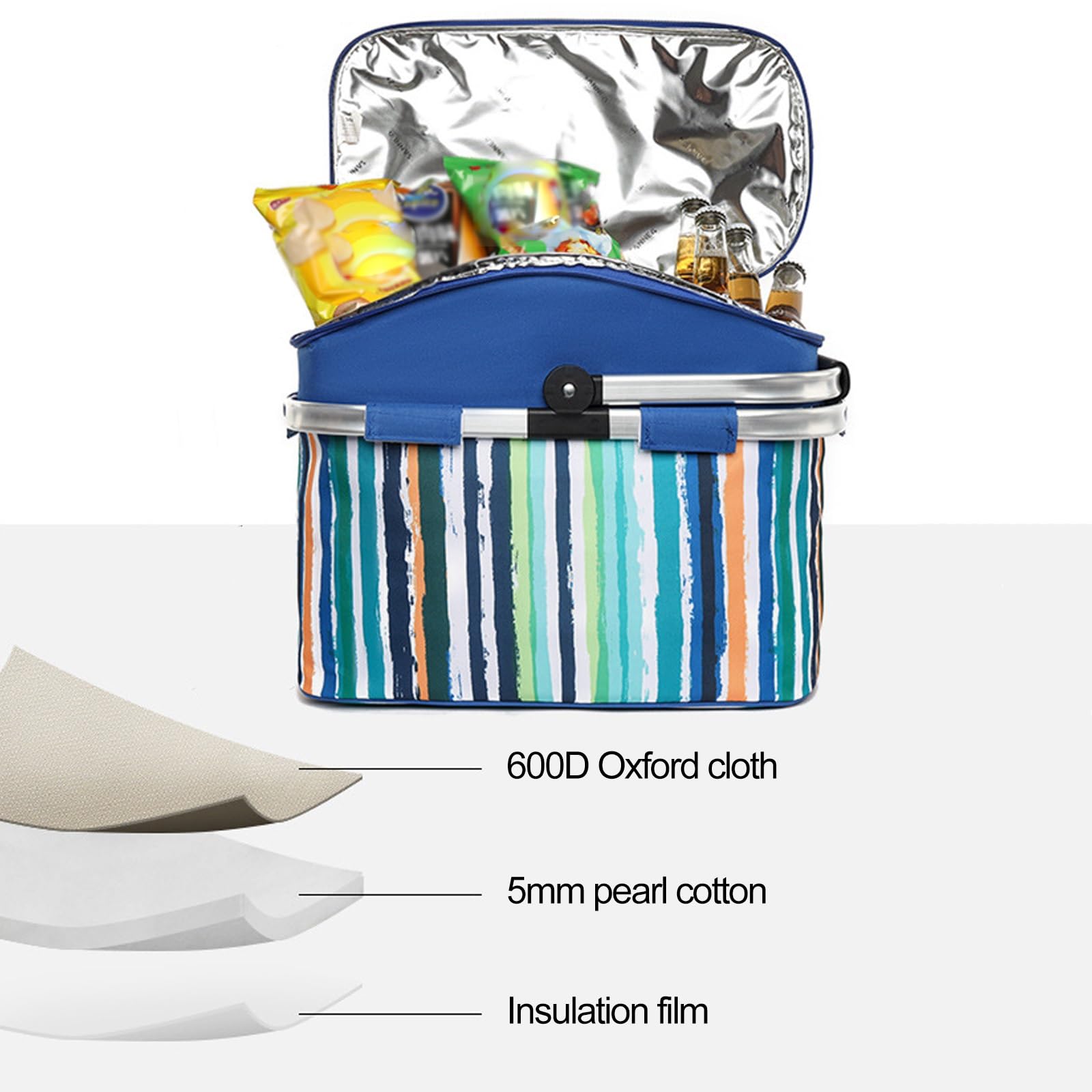 Cesta Picnic, Bolsas Térmicas, 17l, Bolsas de Supermercado dor Camping, Bolsa Aislante de Gran Capacidad(Blue)