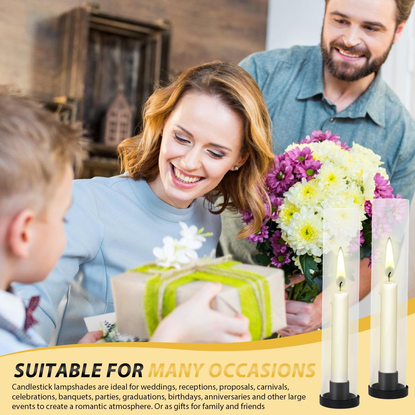 Cylindre en verre Bougeoir Noir : 4 pièces Cylindre en verre pour bougies avec socle noir Cylindre ombre Mariage Fête Table Centre de table Décor