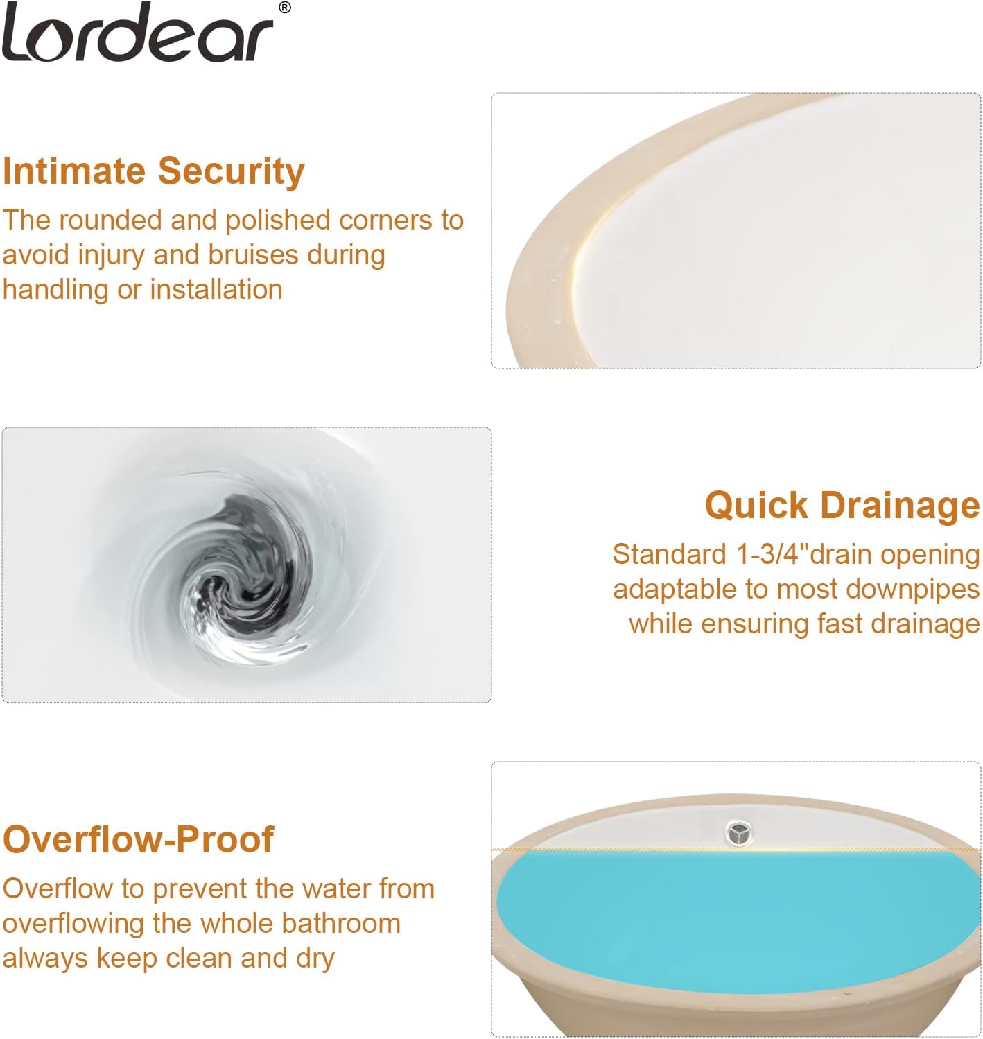 Lordear Undermount Bathroom Sink 18x15 Inch Oval Vessel Sink White Porcelain Ceramic Bathroom Vanity Sink Under Counter Lavatory Basin with Overflow Modern Art Basin