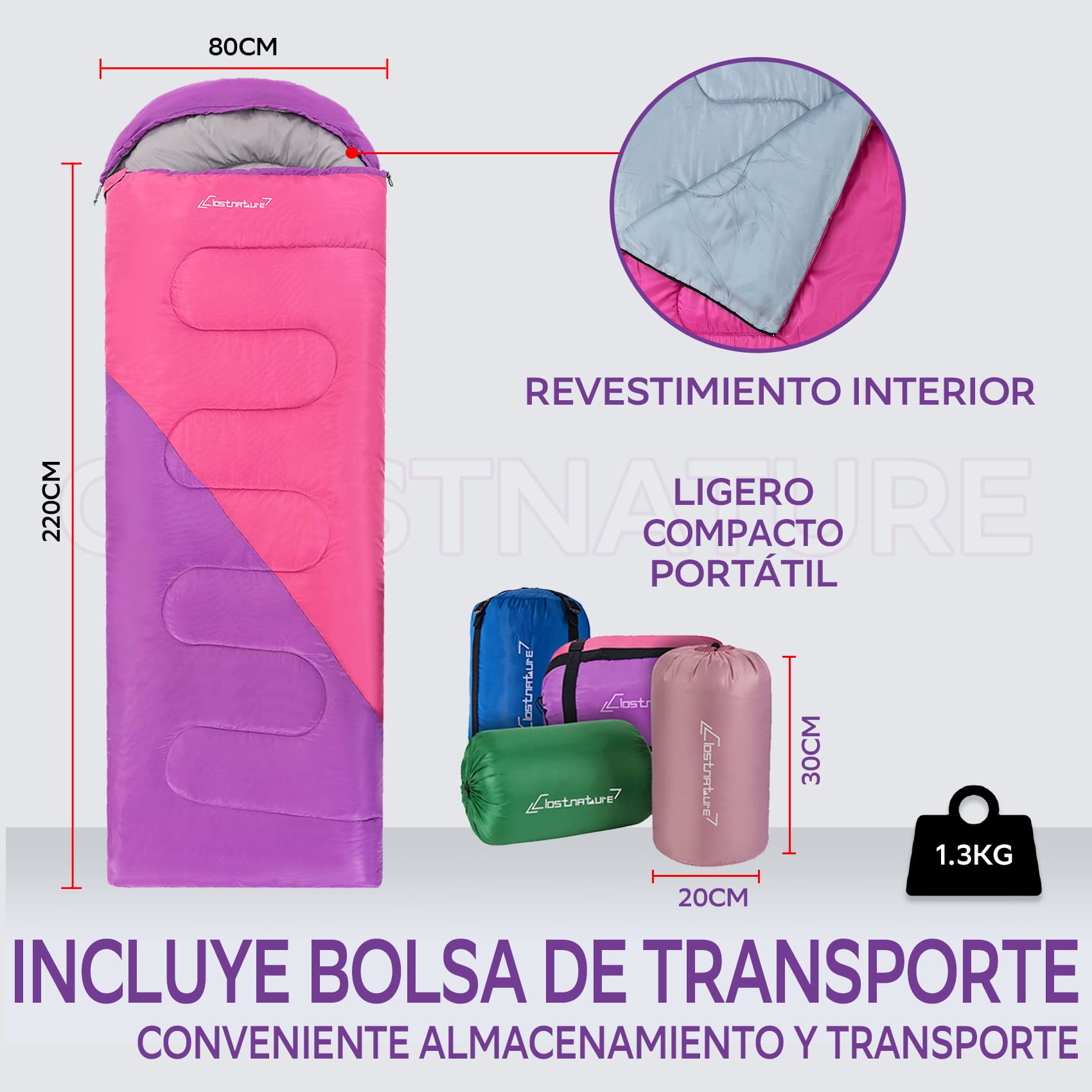Clostnature Saco de Dormir Ligero para Acampar - Saco de Dormir Rectangular Casual al Aire Libre con Tamaño de Paquete Pequeño para Adultos, Mujeres, Senderismo de Deportes (Cremallera Izquierda)