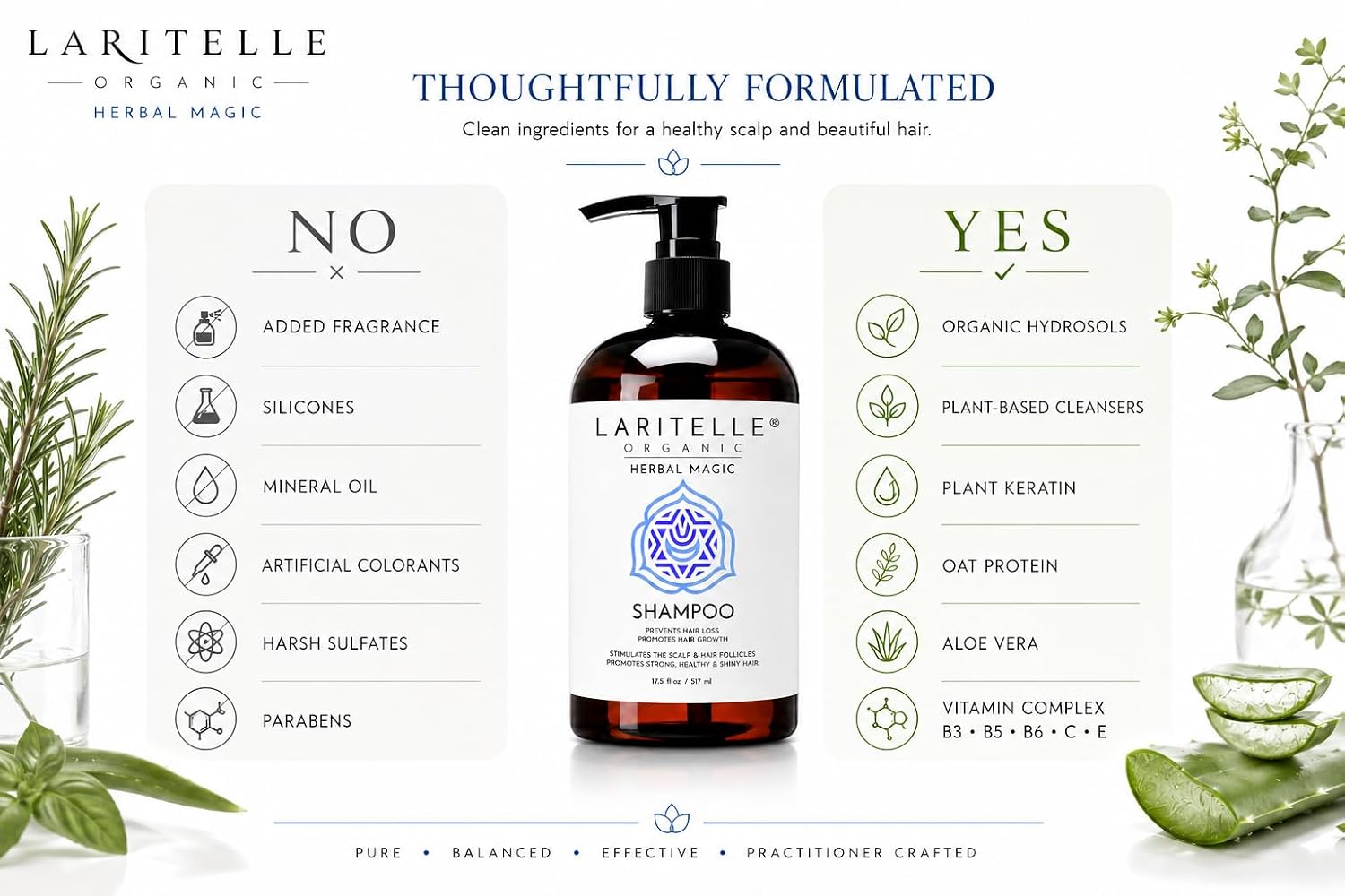 Laritelle Organic Unscented Shampoo Herbal Magic | Hair Growth Support, Clarifying & Strengthening | Rosemary & Saw Palmetto | NO GMO, Sulfates, Gluten, Alcohol, Parabens, Phthalates | Hypoallergenic image 5