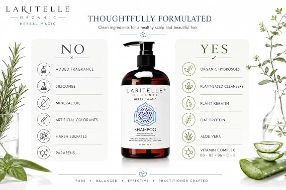 Laritelle Organic Unscented Shampoo Herbal Magic 17.5 oz Sulfate-Free, Vegan Hair Growth Shampoo for Sensitive Scalp Made in California