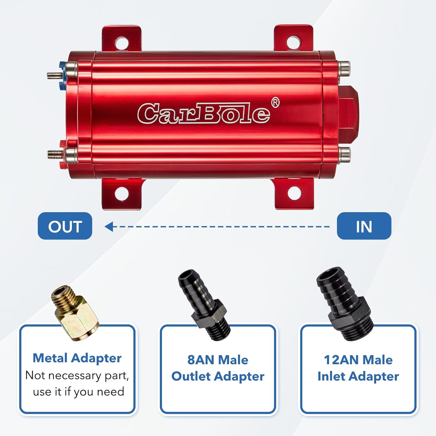 CarBole High Performance Fuel Pump 300LPH Flow Rate External Inline Universal 12V Fuel Transfer Pump with Power-cord