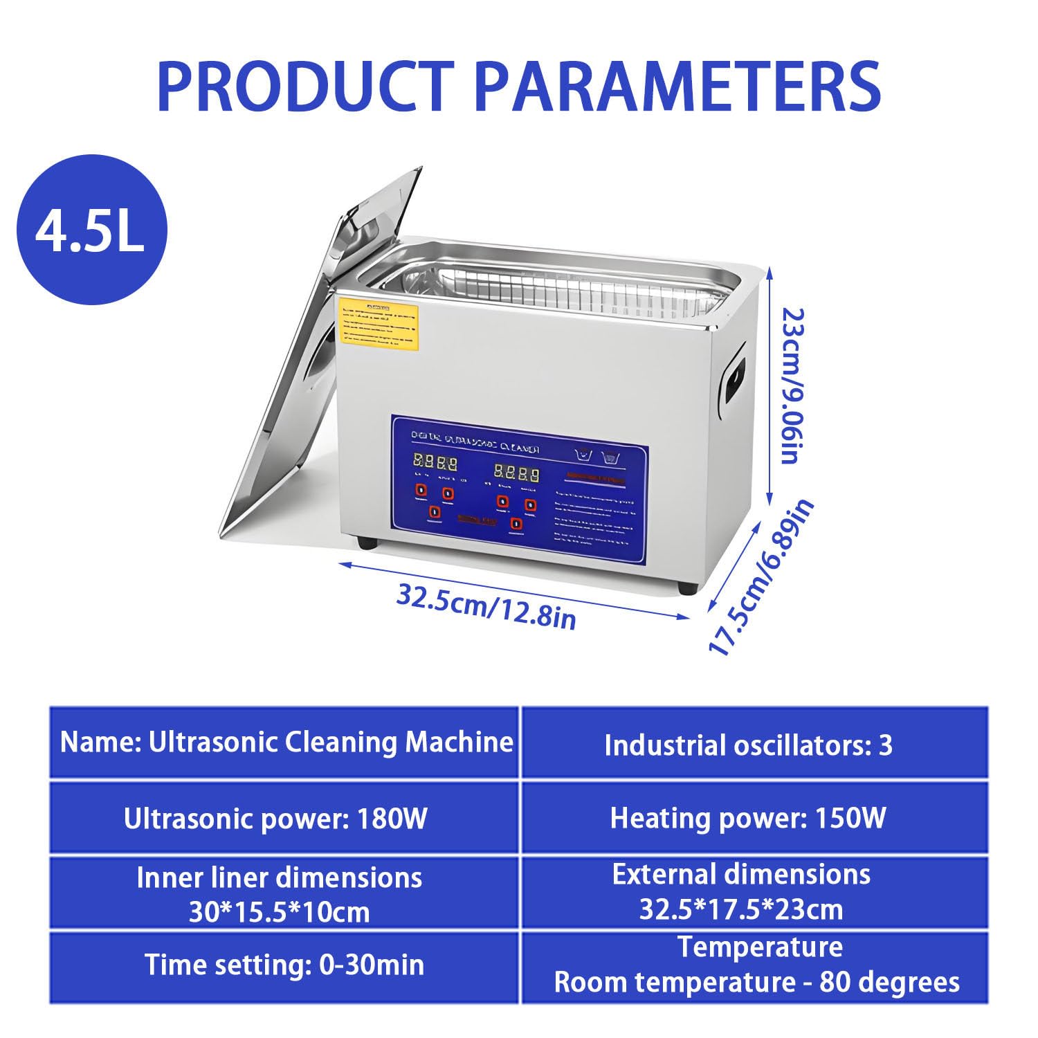 Pulitore a ultrasuoni professionale, pulitore a ultrasuoni digitale con timer e riscaldatore digitali, pulitore a ultrasuoni industriale per orologi, strumenti, utensili e parti metalliche 4.5L