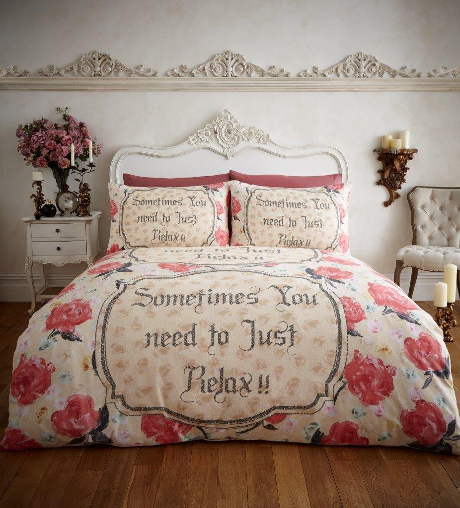 Gc Gaveno Cavailia Relax-Cream Gaveno Cavailia Flannel Printed Set With Duvet Cover And Pillow Case, Relax (King-Cream), Cotton,