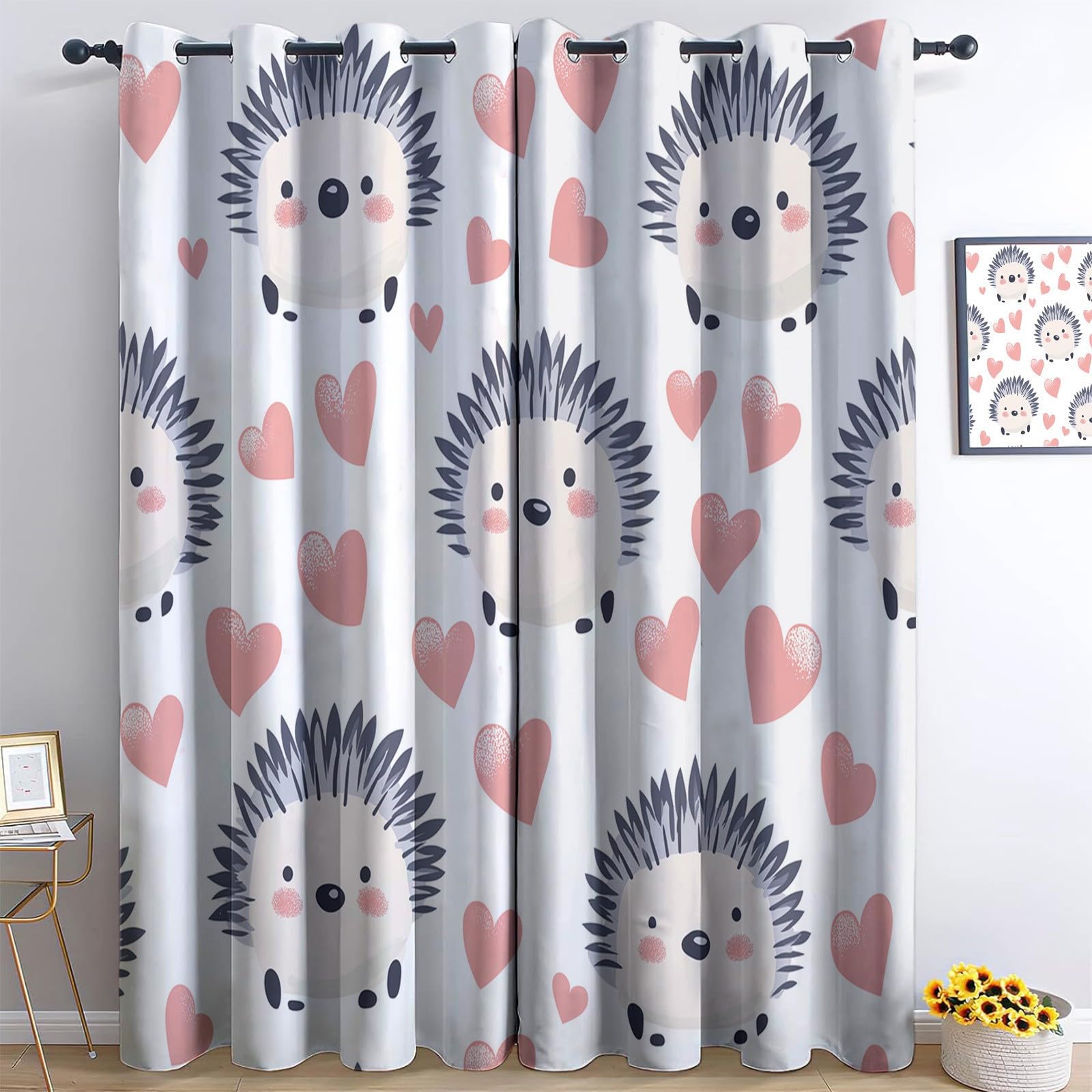 Rideaux occultants enfant hérisson blanc L140 x H175 cm | Lot de 2