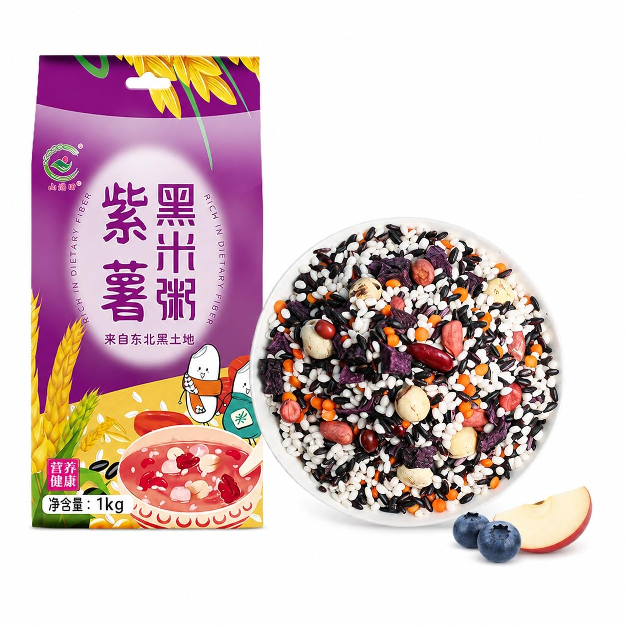 1 kg Mieszanka owsianki z fioletowymi słodkimi ziemniakami i czarnym ryżem, mieszanka pełnego ziarna i fasoli 9 w 1