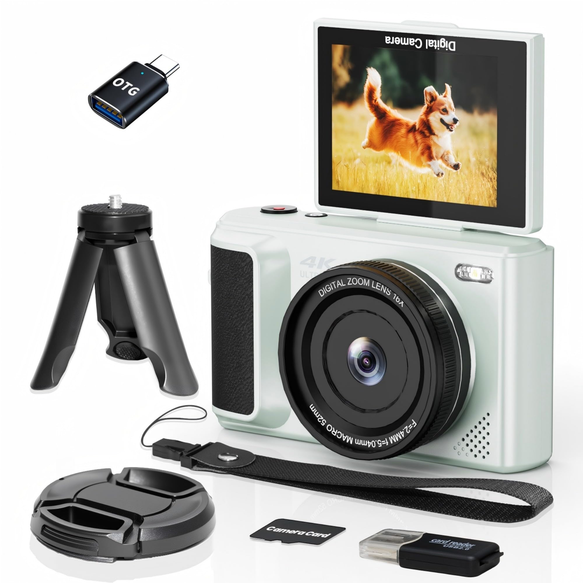ARNSSIEN Fotocamera Digitale 4K Compatta 2,8" Flip 180°Macchina Fotografica | Zoom 16X, batteria integrata 1500mAh, design compatto e portatile, ideale per viaggi e principianti, facile da usare,Y1