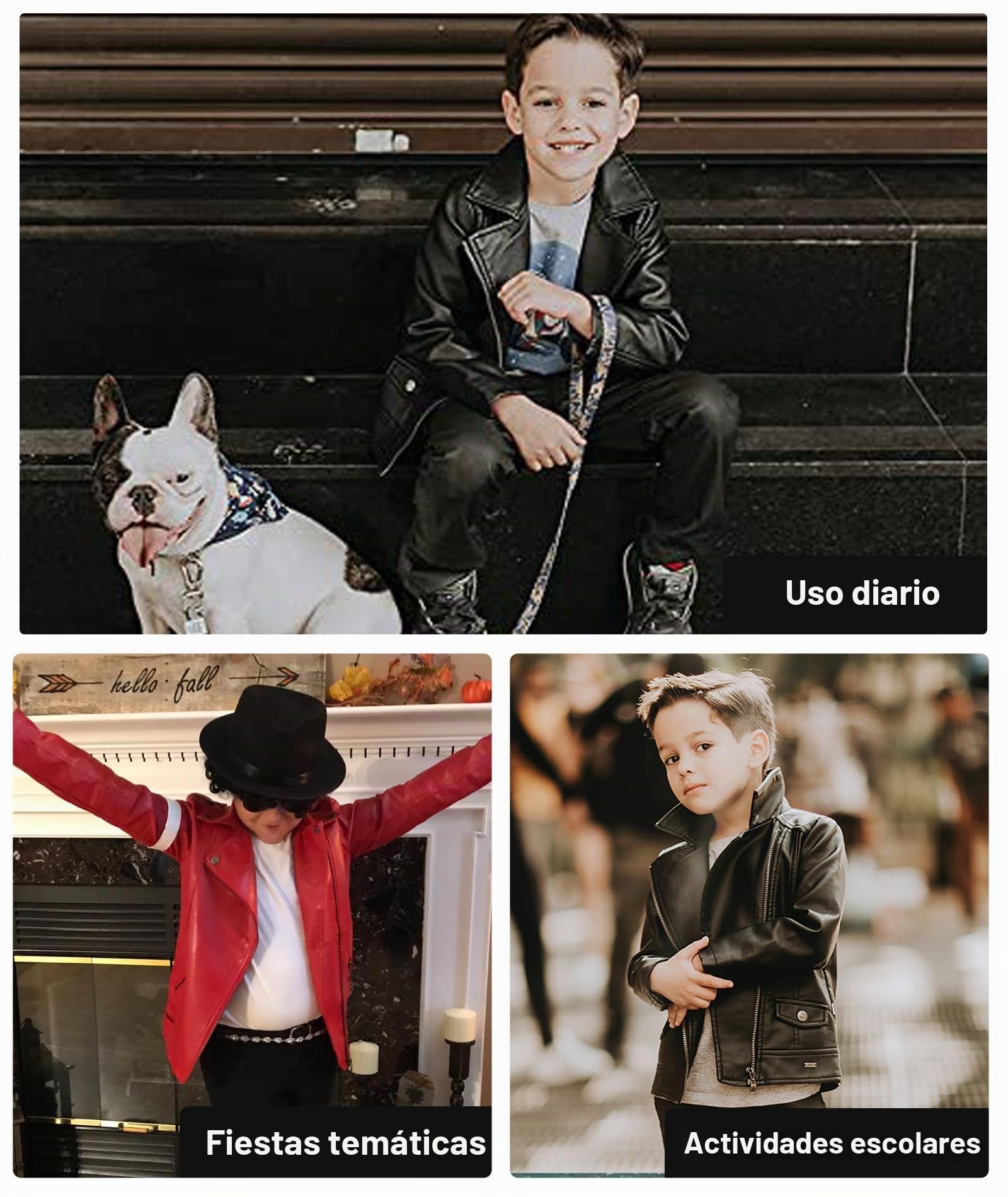 YoungSoul Chaqueta Biker Niño - Cazadora Motera Efecto Piel Niña - Abrigos Imitacion Cuero con Cremallera Primavera Otoño Negro 5-6 años/Tamaño 120
