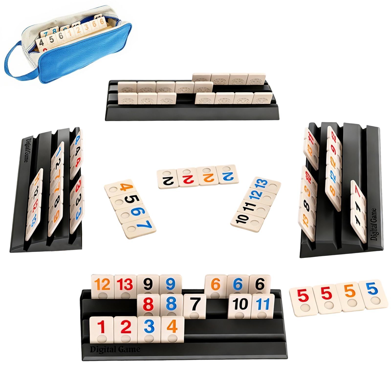Set de Rummy pour Voyage - Jeu de Société Classique avec 114 Tuiles Premium & 4 Supports, Jeu de Plateau Portable pour 2-4 Joueurs, Adultes et Amateurs de Stratégie (Noir)