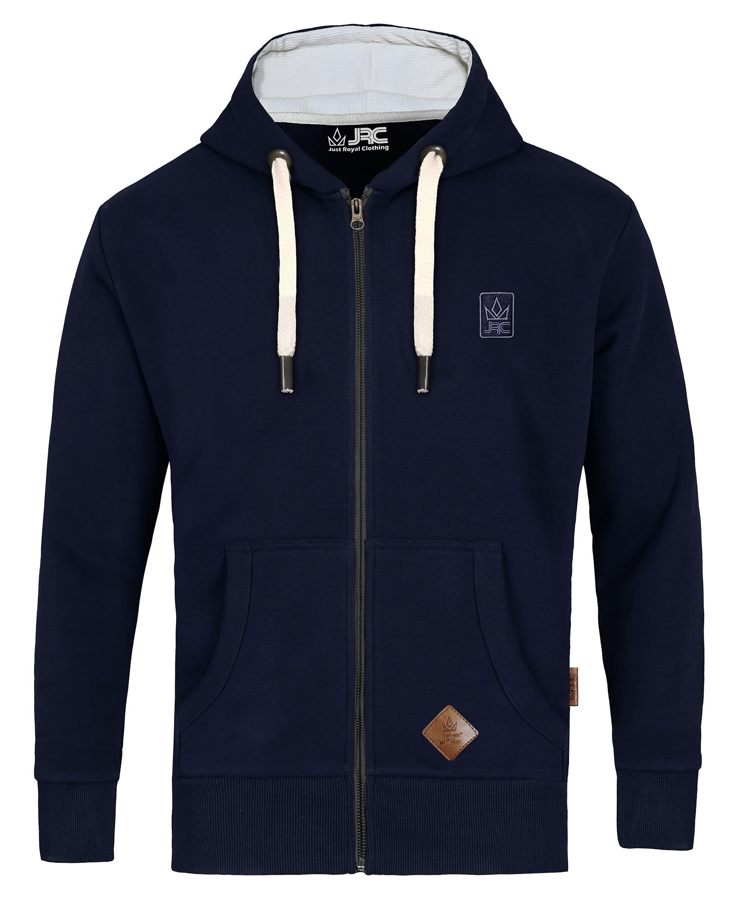 Jrc Just Royal Clothing Men's Navy Zipped Fleece Hoodies With Thermal Hood Inner, Casual Zip Up Hooded Sweatshirt Tops With Pockets (, Xl)