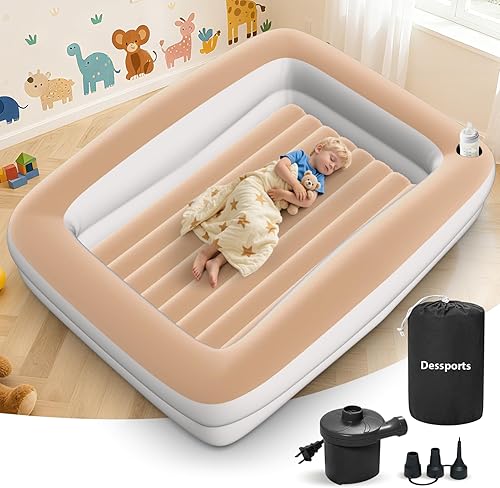 Cama inflable de viaje para niños pequeños, cama inflable portátil de 67 pulgadas con lados de seguridad, colchón de aire para niños con bomba