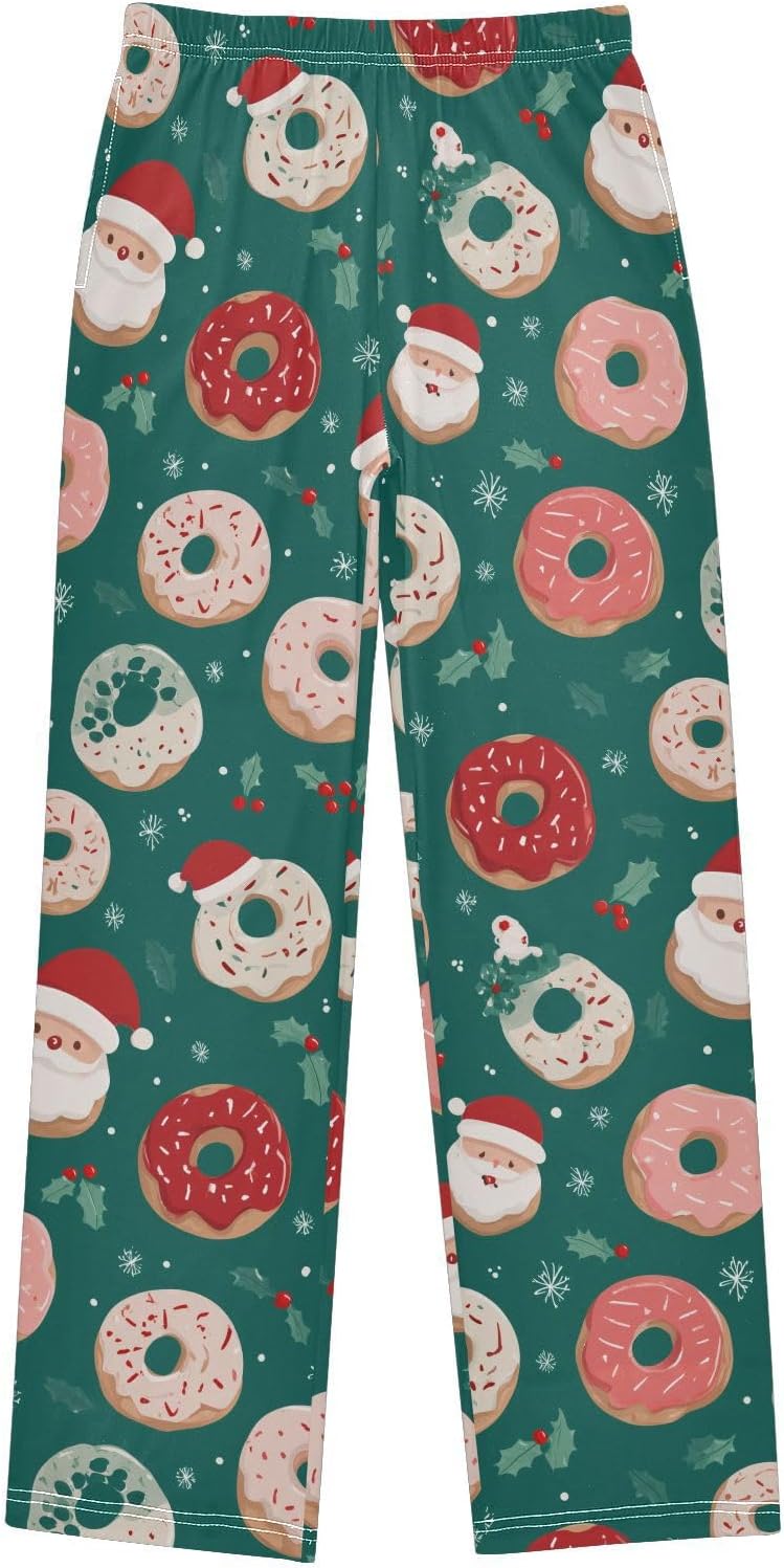 visesunny Boys' Pants Cute Christmas Doughnuts Santa Hat Jogger Pants Elastic Waist Long Bottoms Trousers with Pockets S-XL
