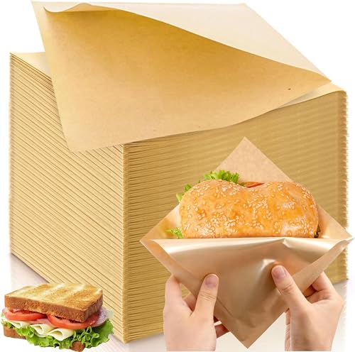 500 Pack Paper Sandwich Bags, 7" Double Open Snack Bag, Grease Resistant Pretzel Bag, Food Grade Kraft Brown Deli Wrapper for Food Stand, Carnival, Movie Theater, Restaurant, Catering