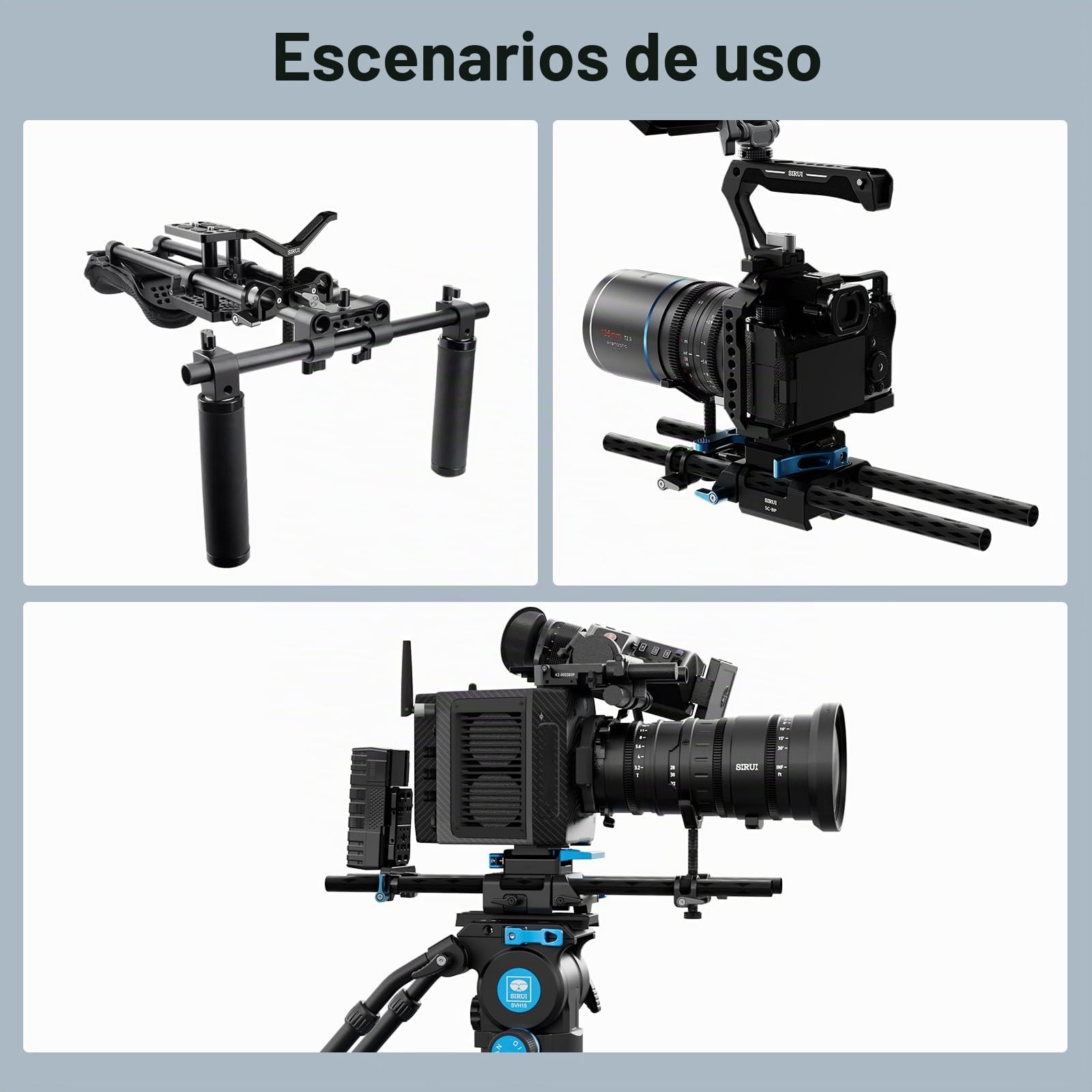 SIRUI LWS 15mm Lens Support Soporte Lente Compatible con Lente de 55mm a 140mm de Diámetro para Lente Larga, 3 Varillas de Extensión para Cámara Réflex Digital - AM-LB35