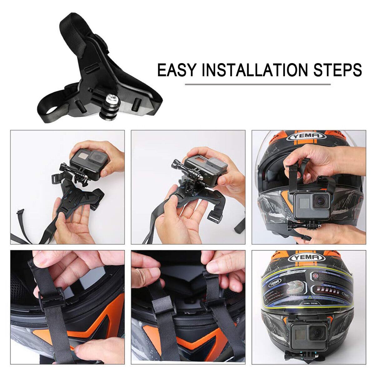 Supporto mentoniera casco motociclista, supporto videocamera GoPro Hero 2018 6 5 4 3 Session SJCAM AKASO Campark Polaroid Osmo (Black)