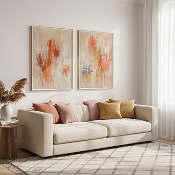 JORCEDI Set of 2 Poster Green and Beige Abstract Canvas Print Poster Colourful Modern Wall Art Blue Orange Minimalist Art Pictures Living Room Bedroom Office Without Frame Orange 50 x 70 cm