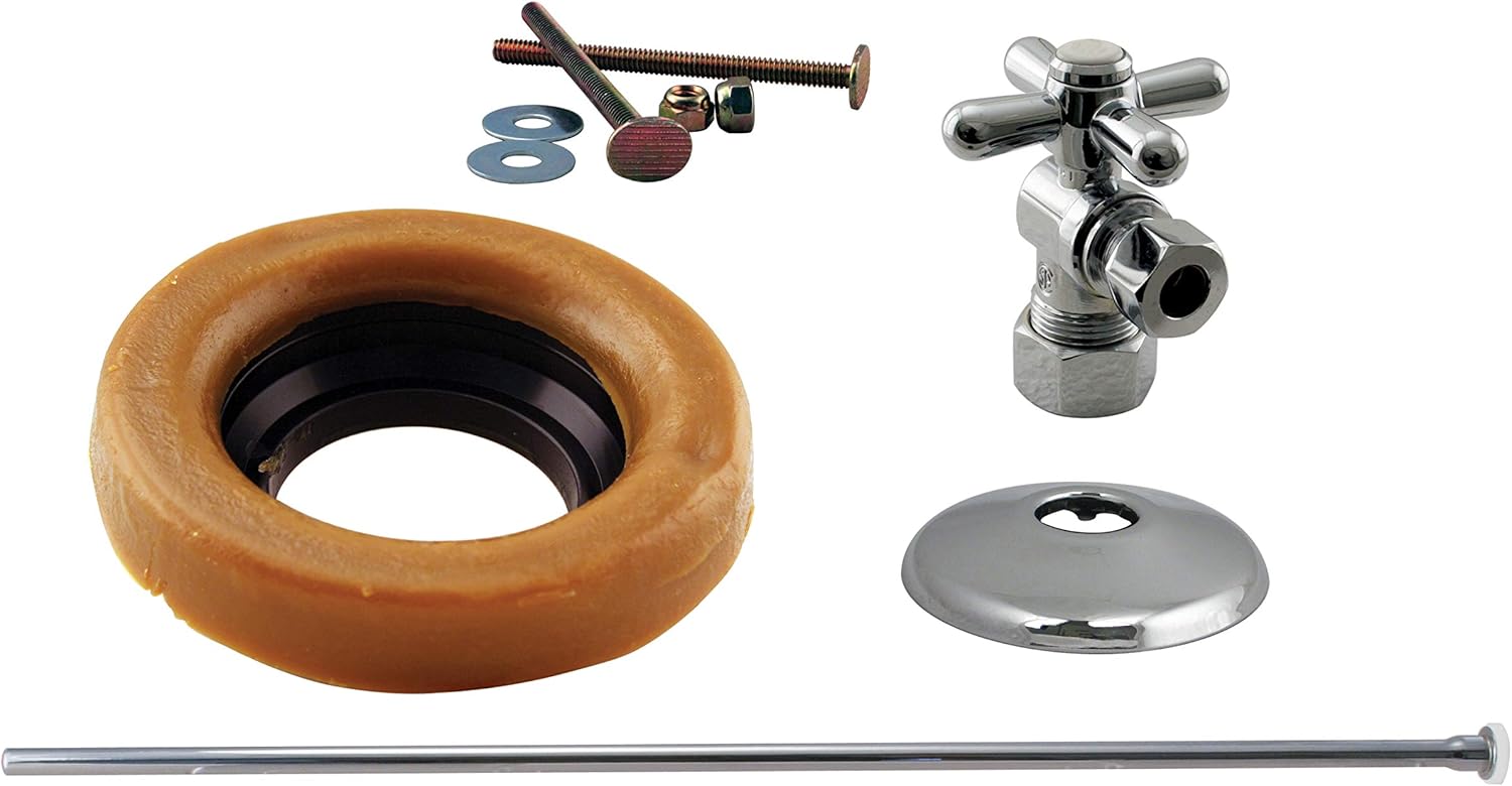 Westbrass 1/2" Nominal Compression Lever Handle Angle Stop Toilet Installation Kit with Annealed Brass Supply Line, Oil Rubbed Bronze, D1614TBL-12