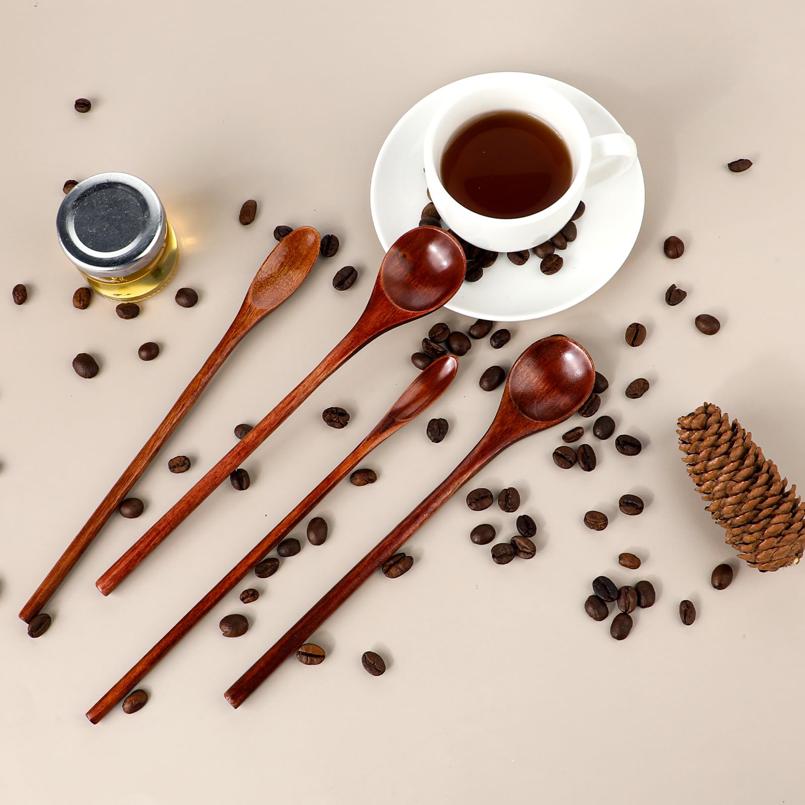 Cobee 6x Lange Holzlöffel – 20 Cm, Aus Natürlichem Holz | Perfekt Für Kaffee, Tee, Desserts & Zum Kochen