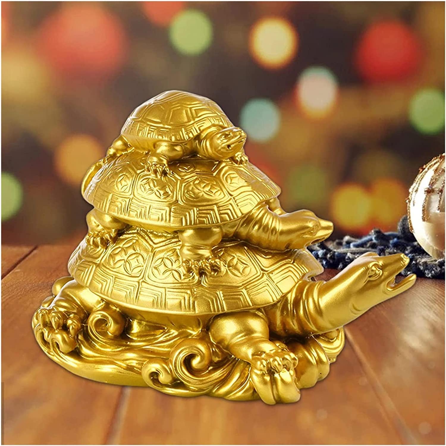 Ozdoba feng shui, chińskie dekoracje, Ozdoba Feng Shui Potrójny posąg żółwia Figurki Dekoracja Zwierzęta Meble Kolekcja ozdób Żywica Na prezent urodzinowy Blat biurowy Boże Narodzenie