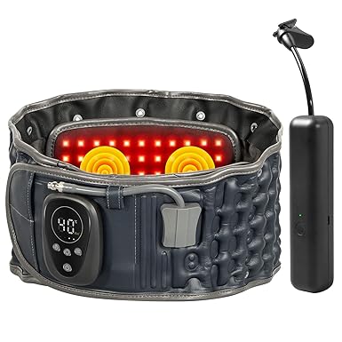 Decompression Back Belt with Red Light Heating & Massage, Cordless Lumbar Support Belt for Lower Back Pain, One Size Fits 29-49 Waist, Blue