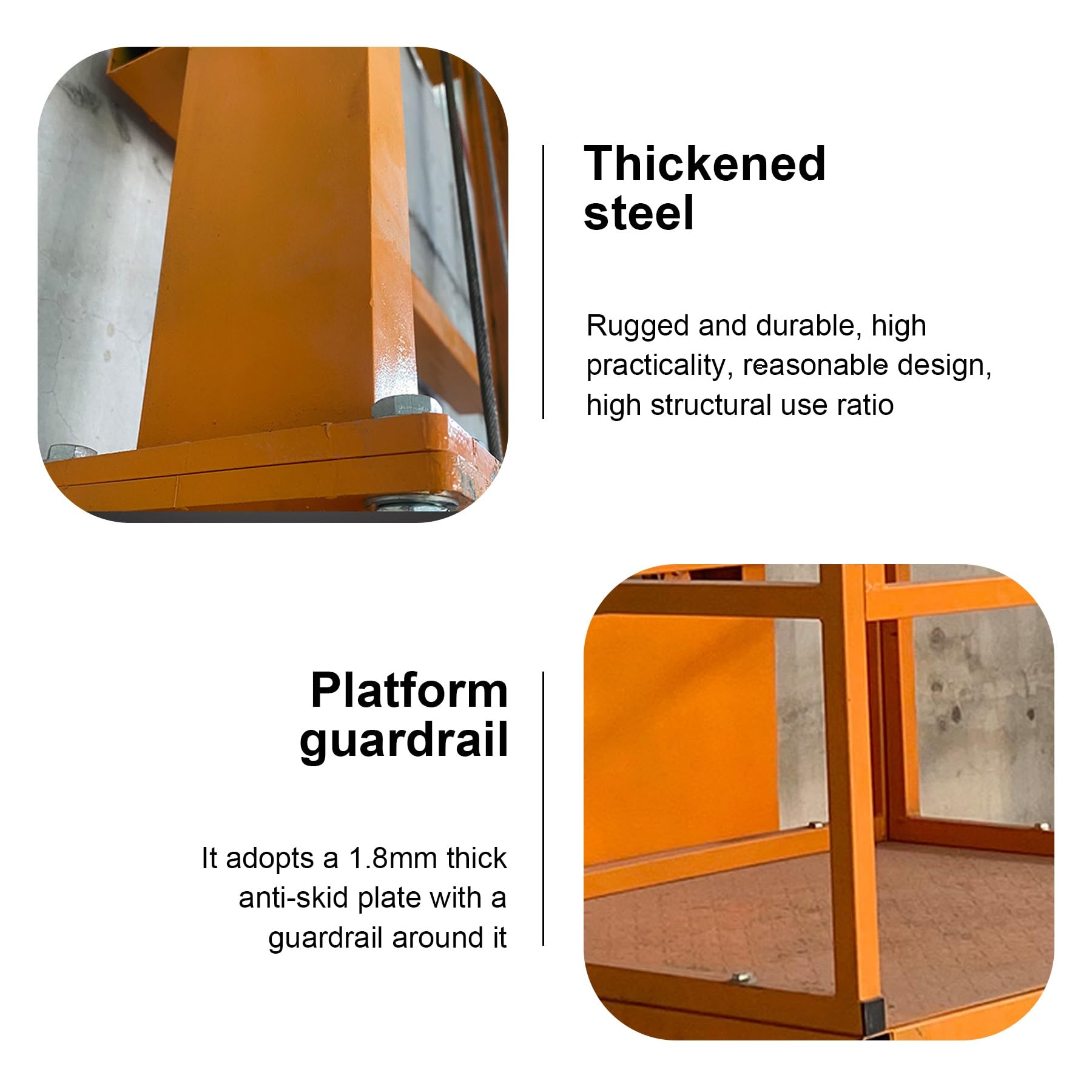 Plataforma elevadora eléctrica, elevador de carga montado en la pared, carga máxima de 400/880 kg, diseño simple de monorraíl para un transporte eficiente