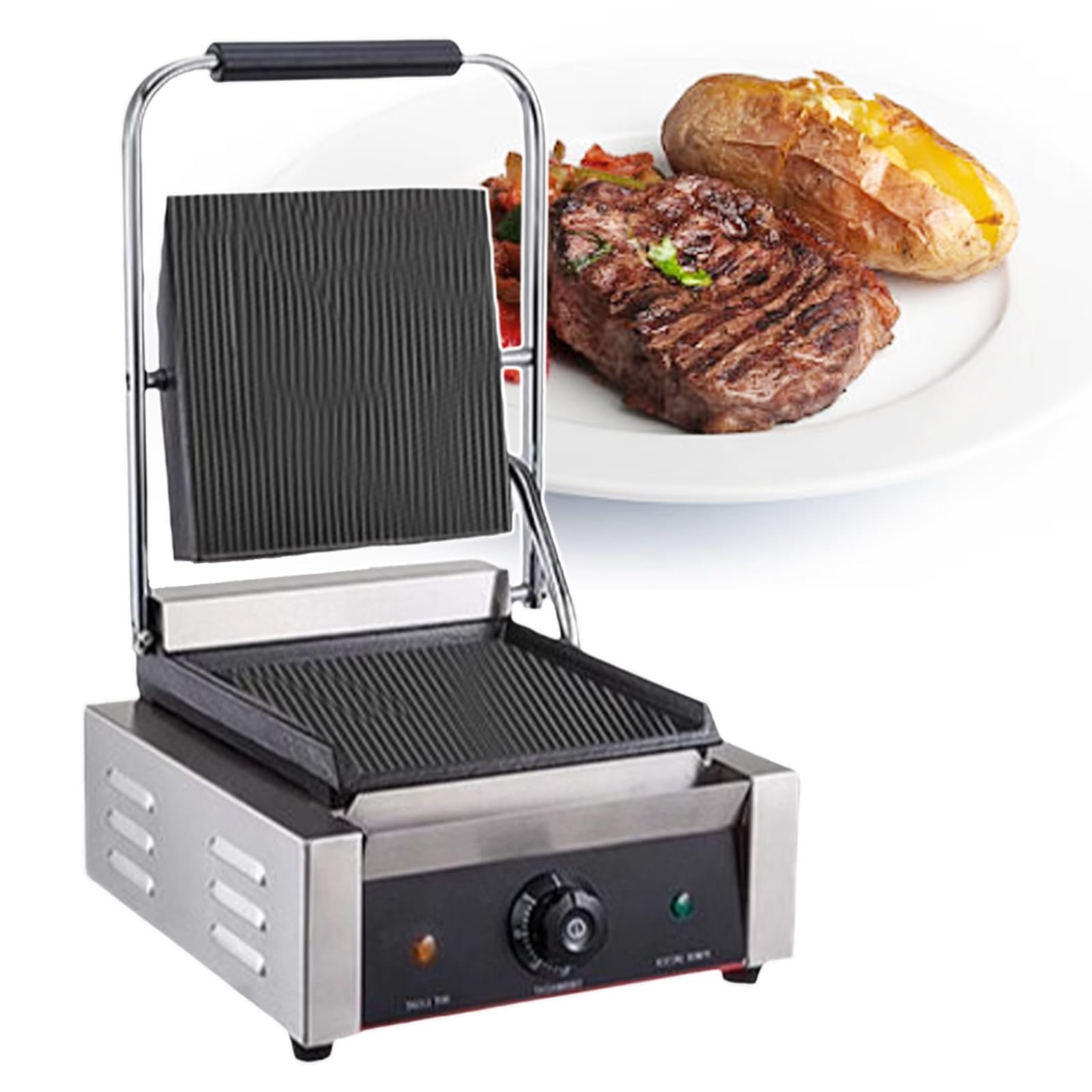 SENJINGHUA Commercial Panini Press Sandwich Maker, 1800W Cast Iron Sandwich Press, 122℉-572℉ Panini Grill, for Hamburgers, Steaks, Bacons, Sandwiches, Sausages,220V