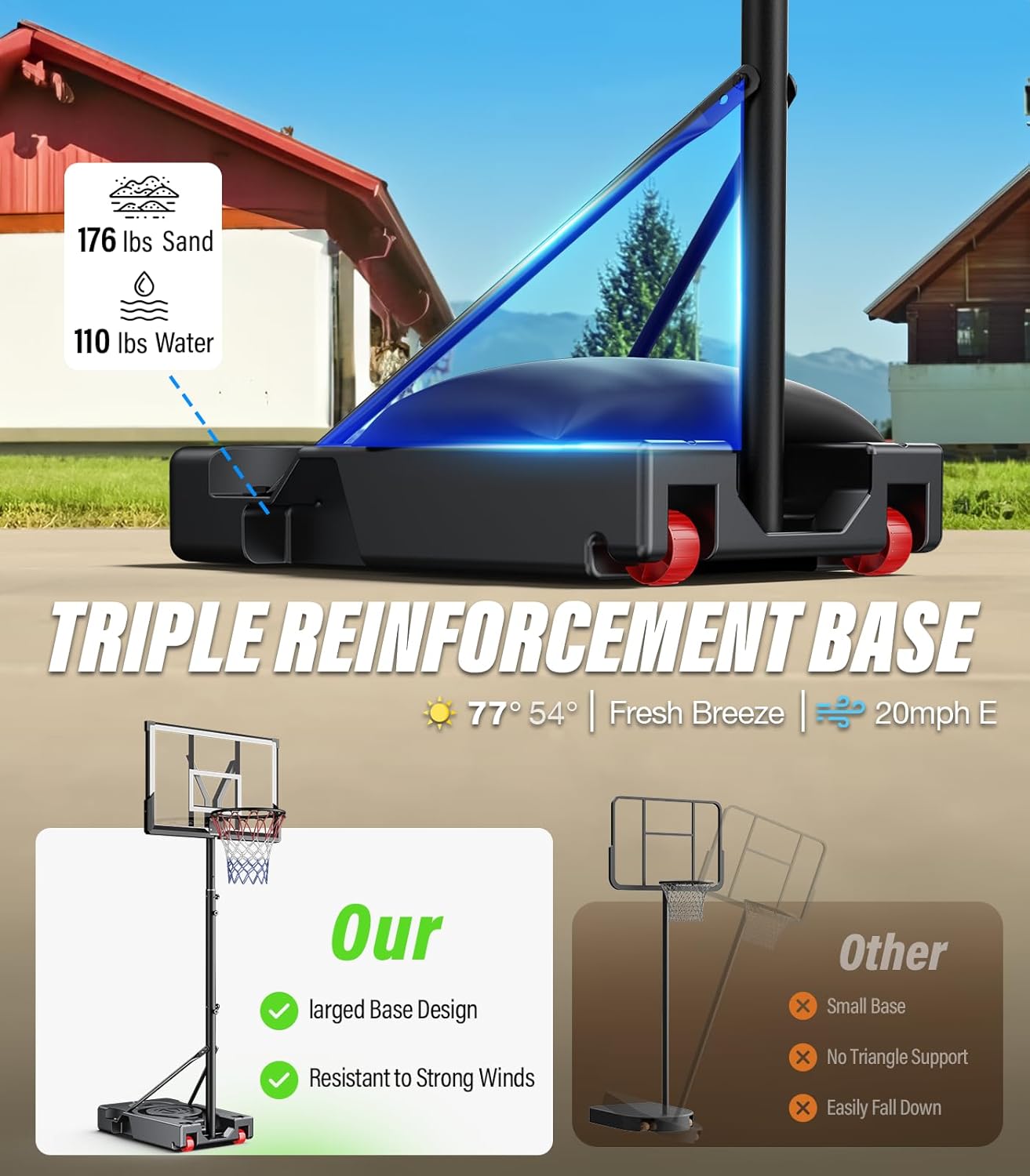 Basketball Hoop,Portable Basketball Hoop System for Outdoor, Adjustable Height 5.7-10ft 45in Backboard Basketball Goal for Kids Teen and Adult