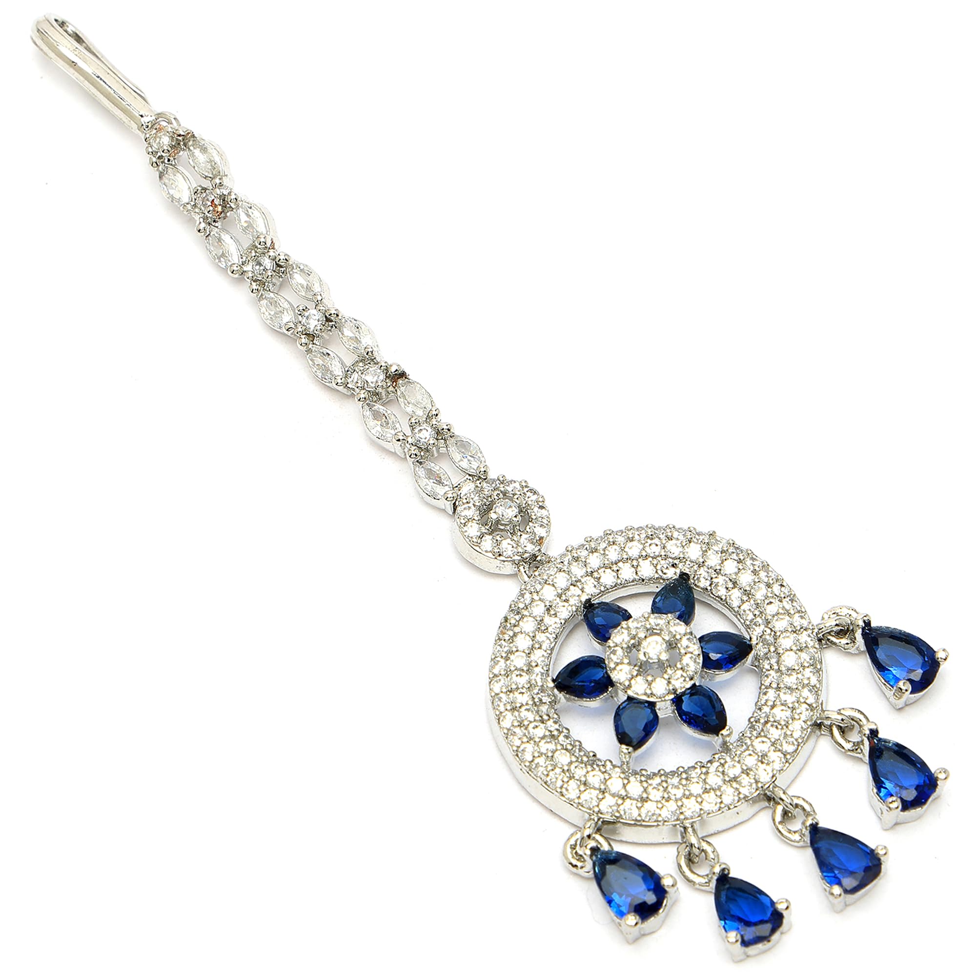 Zeneme Elegant Silver Plated Beautiful American Diamond & CZ Studded Crystal Maang Tikka for Women and Girls (Blue Gleamy Galaxy Maang Tikka) (B0D94CCFTY) Amazon Price History, Amazon Price Tracker