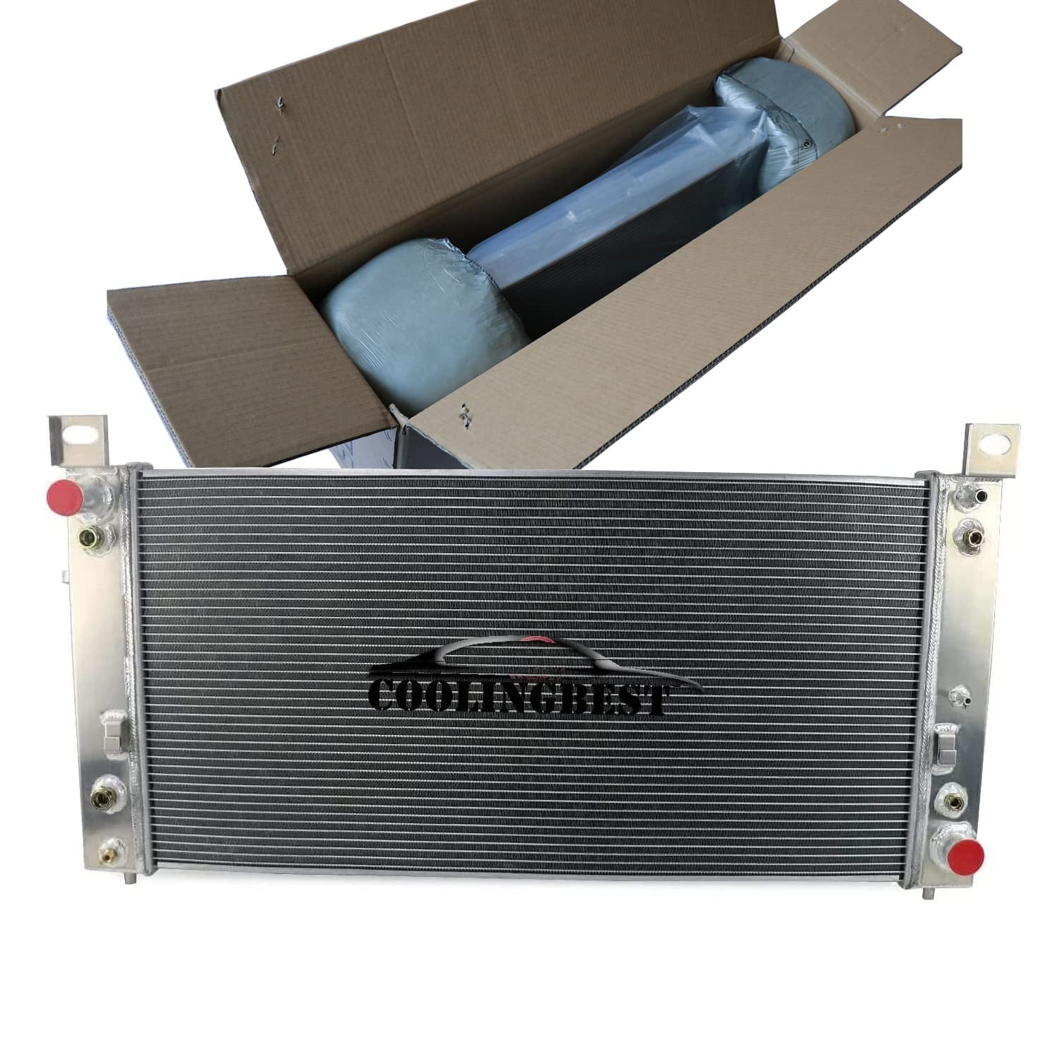 CU2370 34 Inch Aluminum Radiator for 1999-2014 Chevy Avalanche Tahoe Silverado Suburban 1500 2500 3500 HD, GMC Yukon XL Sierra Hummer H2, Cadillac Escalade ESV EXT V8, 3 Row Radiators