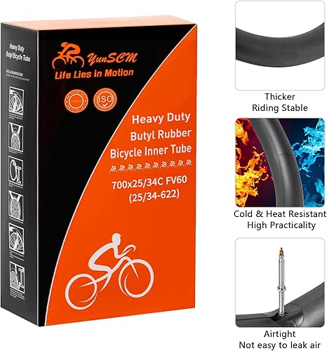 Miniatura 6 de Tubos de bicicleta de alta resistencia 700C 700x25C/26C/28C/30C/32C/34C FV60 Presta Valve (25/34-622) 700C Tubos interiores de bicicleta compatibles