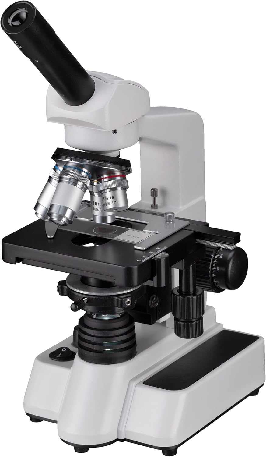Bresser Monocular Transmitted Light Microscope, Erudit DLX 40x-1000x Magnification, Coaxial Cross Table, Coarse and Fine Focusing and Adjustable Abbe Capacitor, LED with Battery/Mains