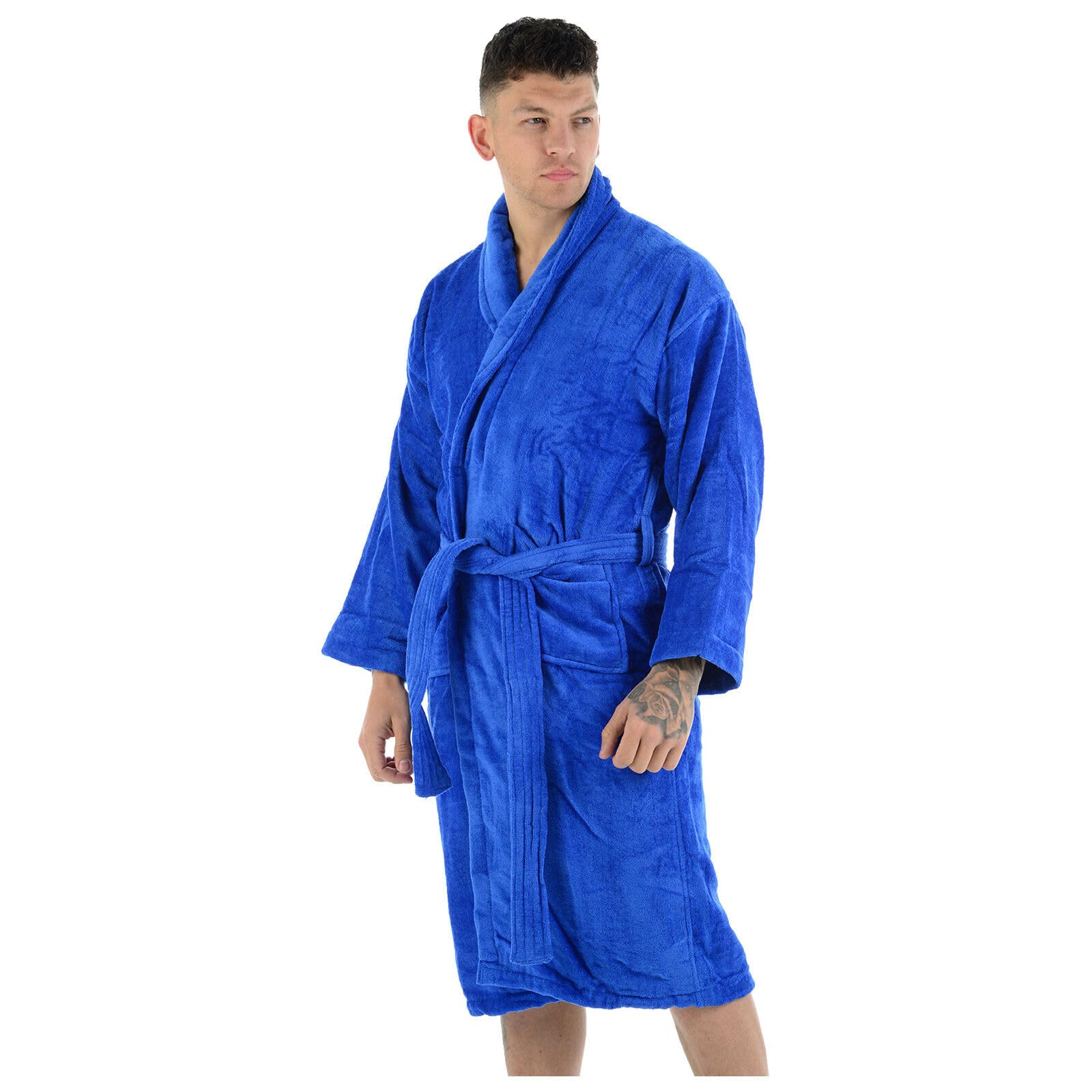 MyShoeStore Egyptian Cotton Towelling Bath Robe with Shawl Collar, Deep Pockets and Belt, Royal Blue, L/XL