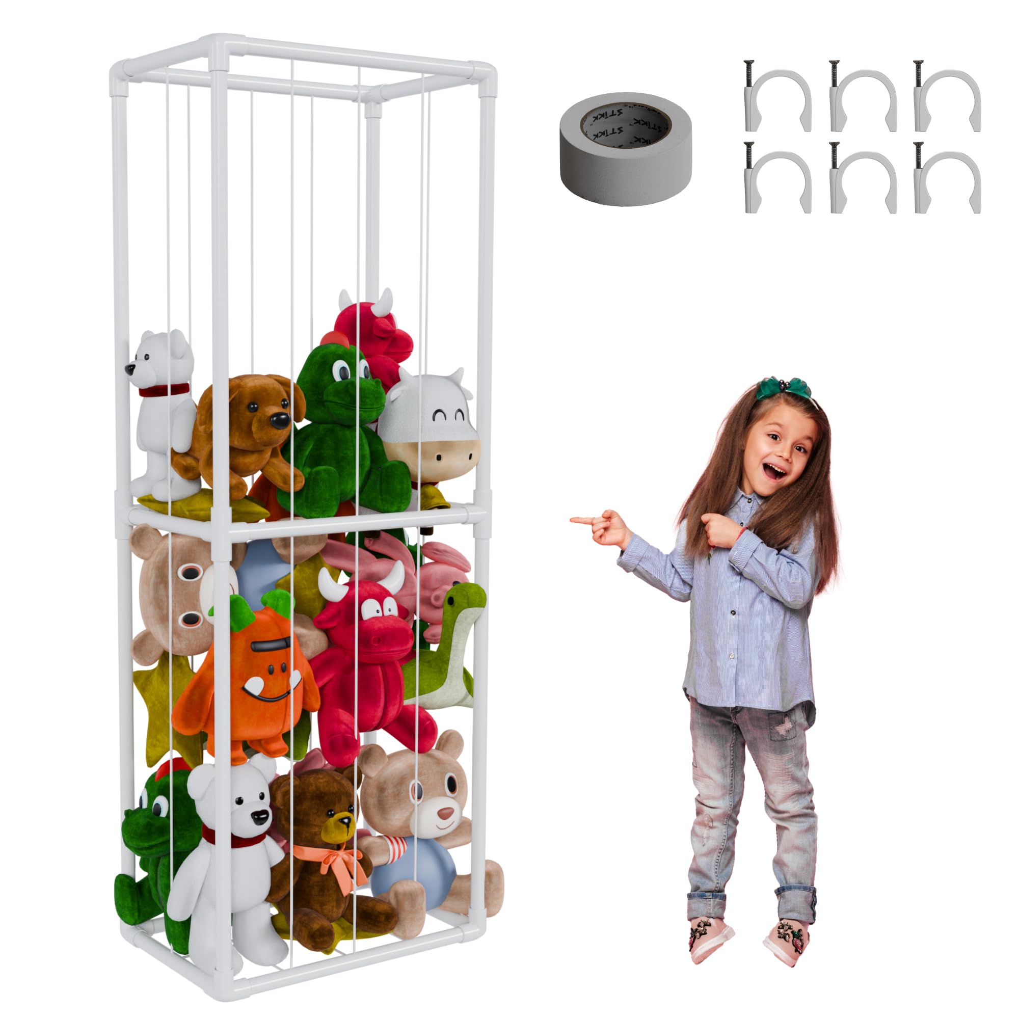mobile porta giocattoli e organizzatore giochi bambini leggero e mobile salvaspazio per cameretta bambino decorativo e facile da montare adatto a pupazzi medi e grandi.Taglia XL.Colore Bianco