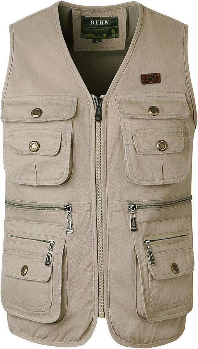 KTWOLEN Mens Gilet Waistcoat Safari Multi Pocket Fishing Hunting Hiking