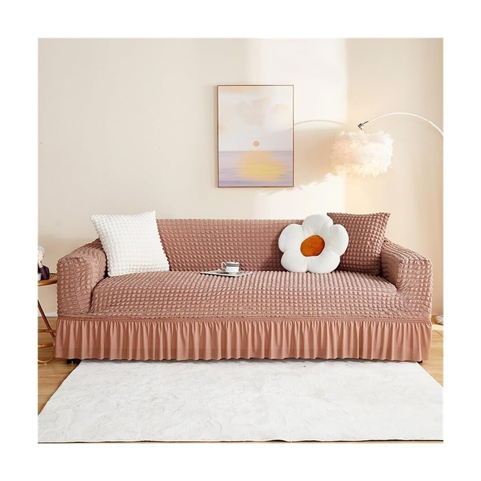BEIWOSHA Seersucker Sofa Slipcover With Elastic Bottom And Ruffle Skirt, Washable Couch Covers High Stretch Furniture Slipcovers(10,2 seaters(145-185cm))