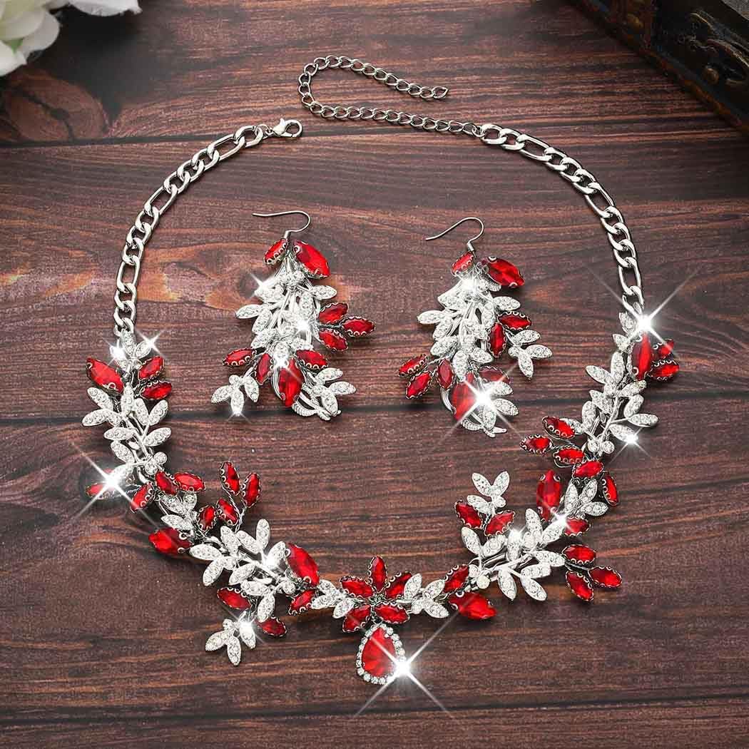 Unicra Bridal Wedding Jewelry Set Gold Green Crystal Necklace Earrings Sets Rhinestone Formal Costume Mothers Day Gifts Jewelry for Women and Brides - Image 2