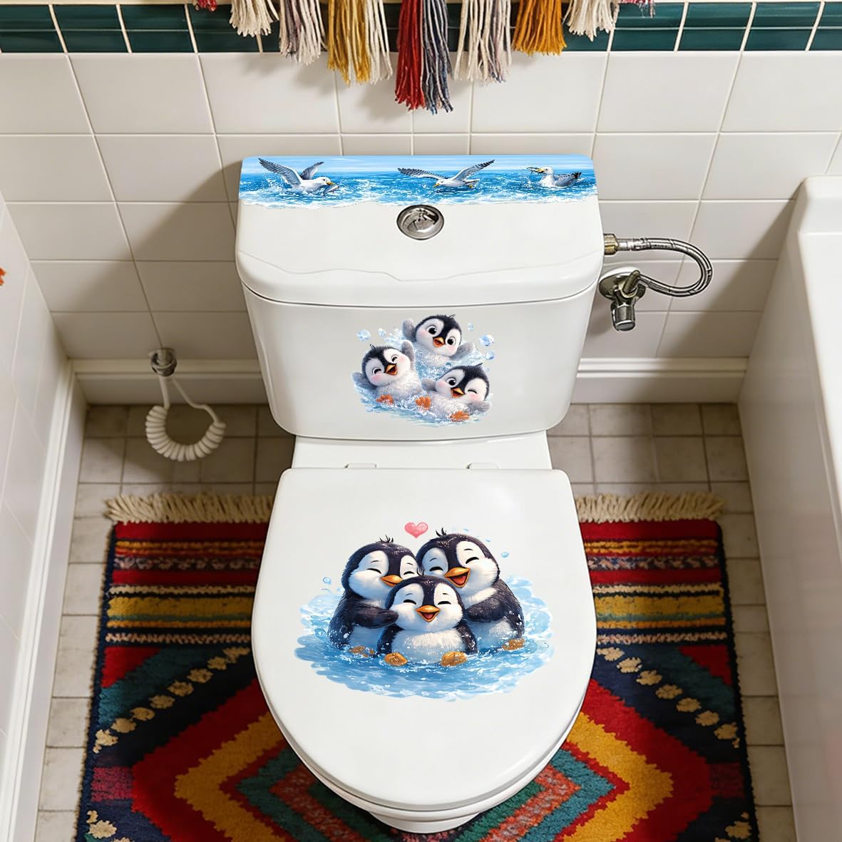 3Pcs Funny Penguin and Seagull Toilet Decoration Stickers Waterproof Self-Adhesive Toilet Cover Tank Decals Bathroom Home Decoration Wall Stickers (Style 2) image 3